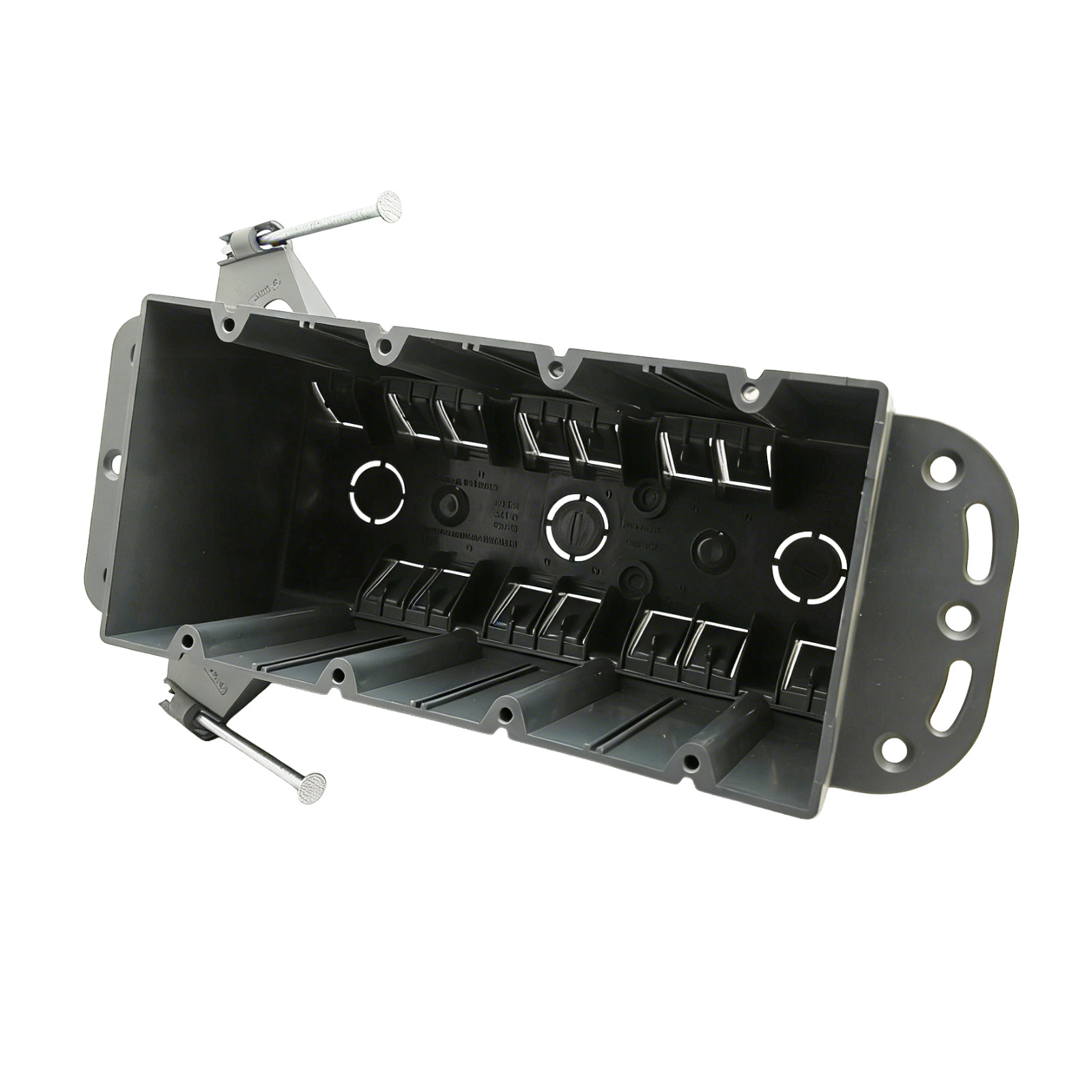 4-Gang Nail-On Electrical Box w/ Bracket, 87 Cu In, ETL Certified, Gray