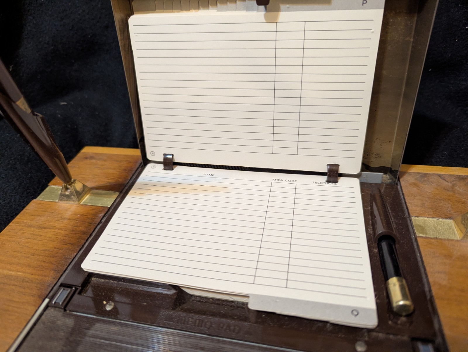 1978 Park Sherman American Walnut Desk Accessories Pen Set Rolodex Vintage