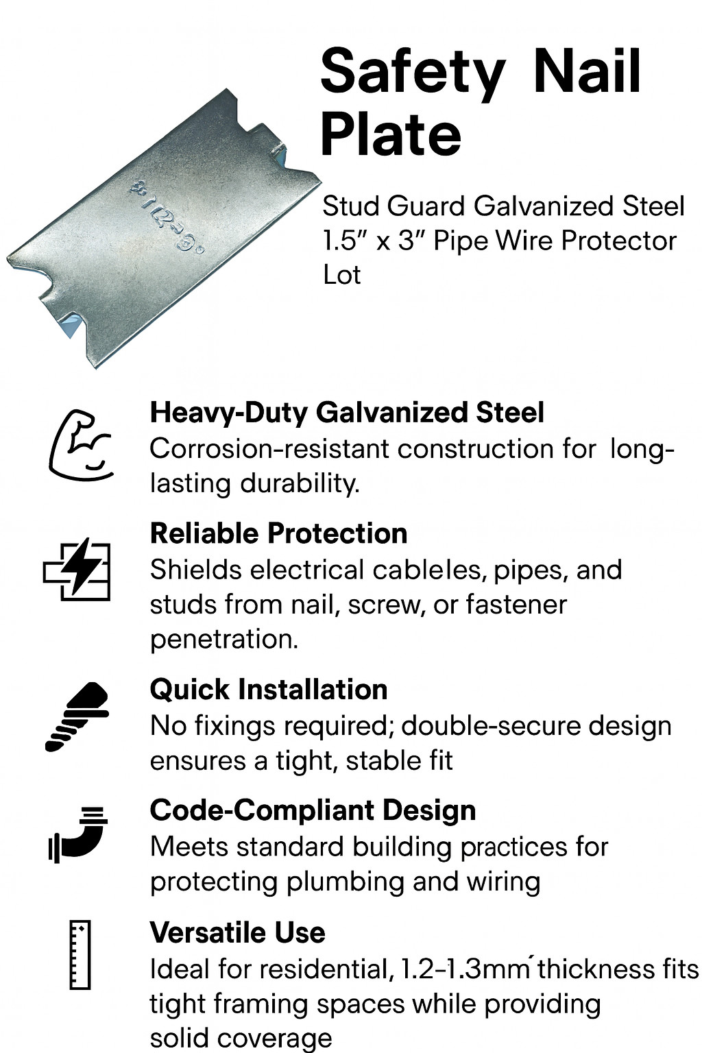 Safety Nail Plate Stud Guard Galvanized Steel 1.5″ x 3″ Pipe Wire Protector Lot
