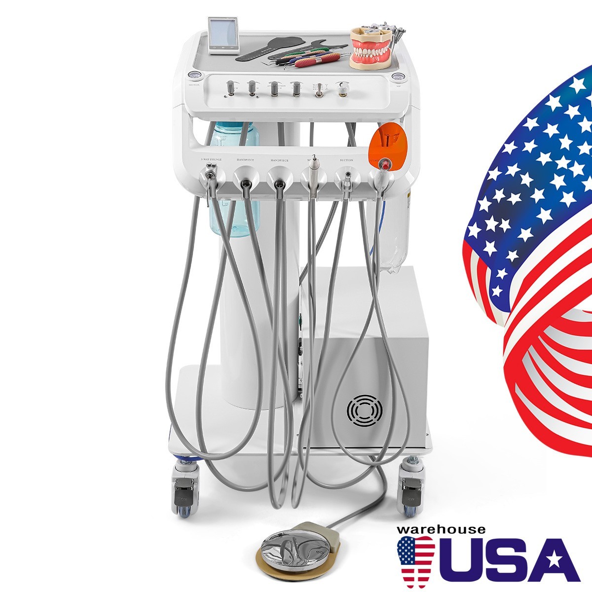 AZDENT Portable Dental Delivery Unit with Air Compressor Syringe Suction 4Holes