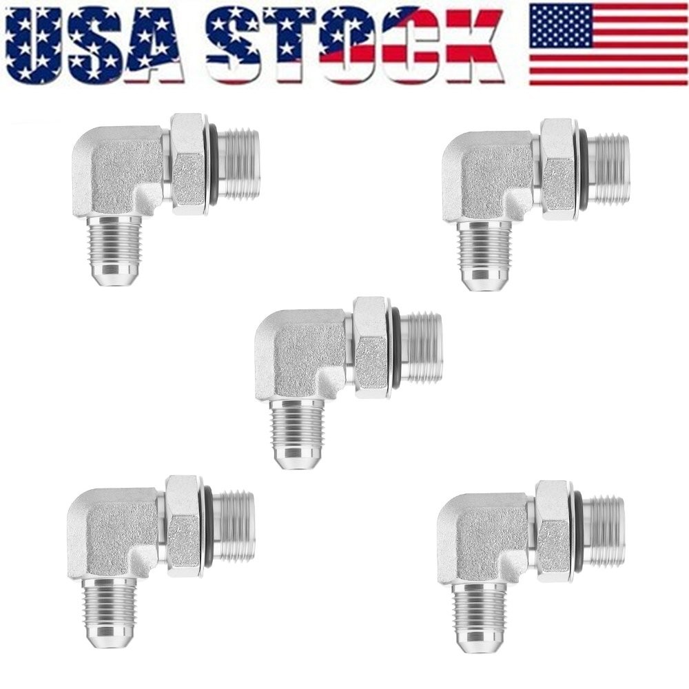 5pcs 90 Degree Elbow Hydraulic Fittings: 3/8″ JIC 37° Male x #8 SAE/ORB Male