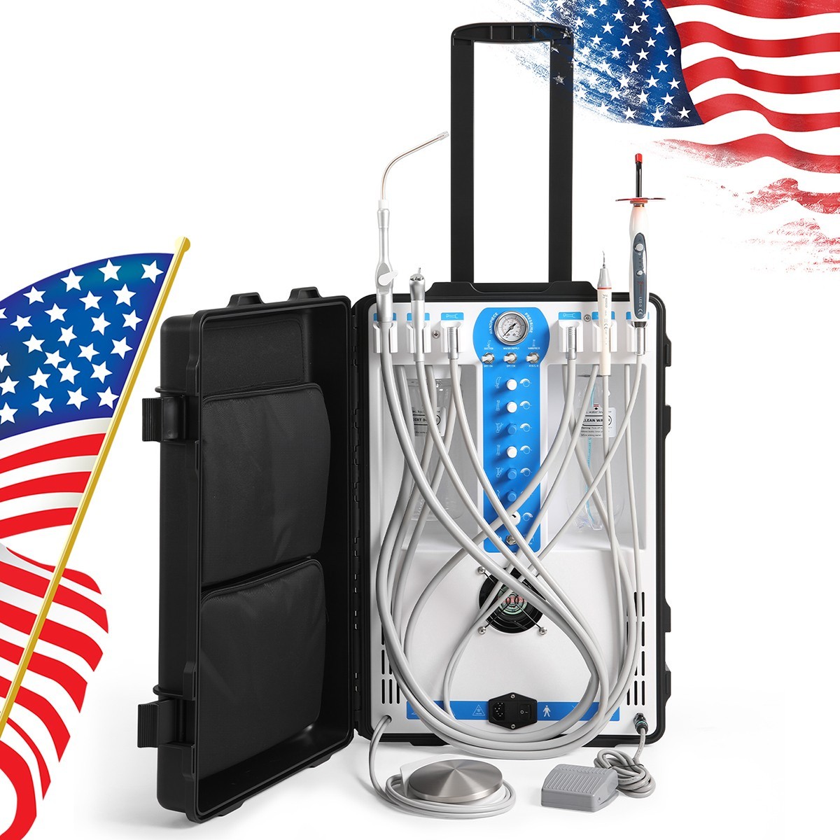 FDA Portable Mobile Dental Delivery Unit Compressor+Curing Light+Scaler