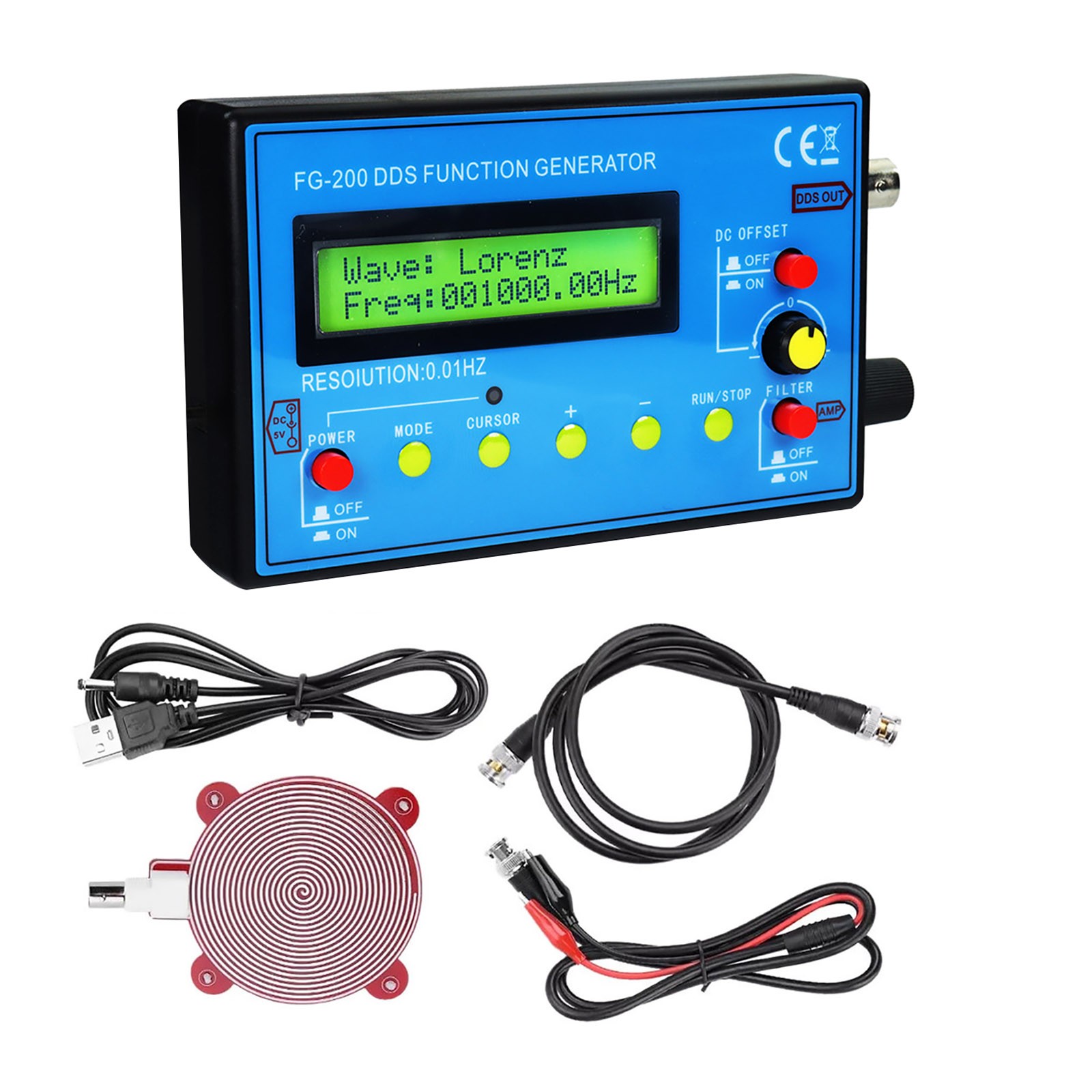 DDS Signal Generator 0.01Hz-500kHz 15 Waveforms with BNC Cable for Oscilloscope