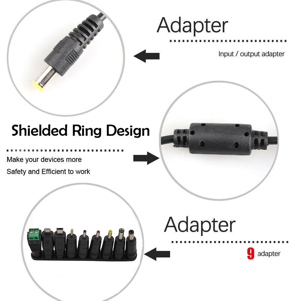 60W Adjustable Voltage 3 to 24V AC/DC Switch Power Supply Adapter 9 Plugs LED