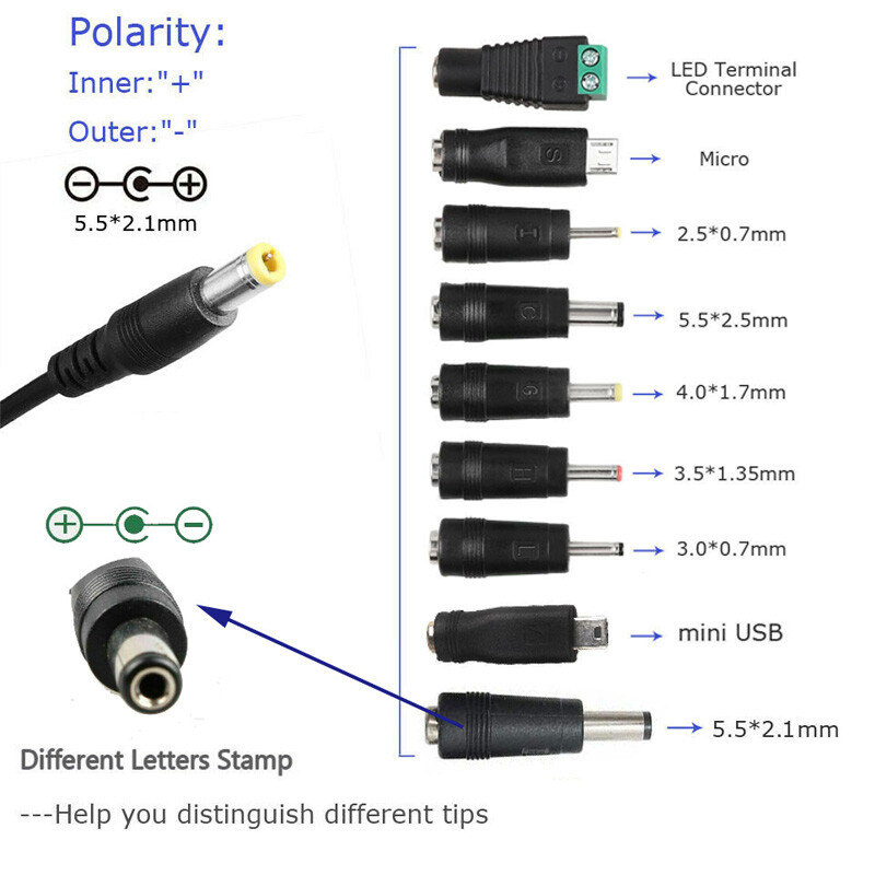 60W Adjustable Voltage 3 to 24V AC/DC Switch Power Supply Adapter 9 Plugs LED