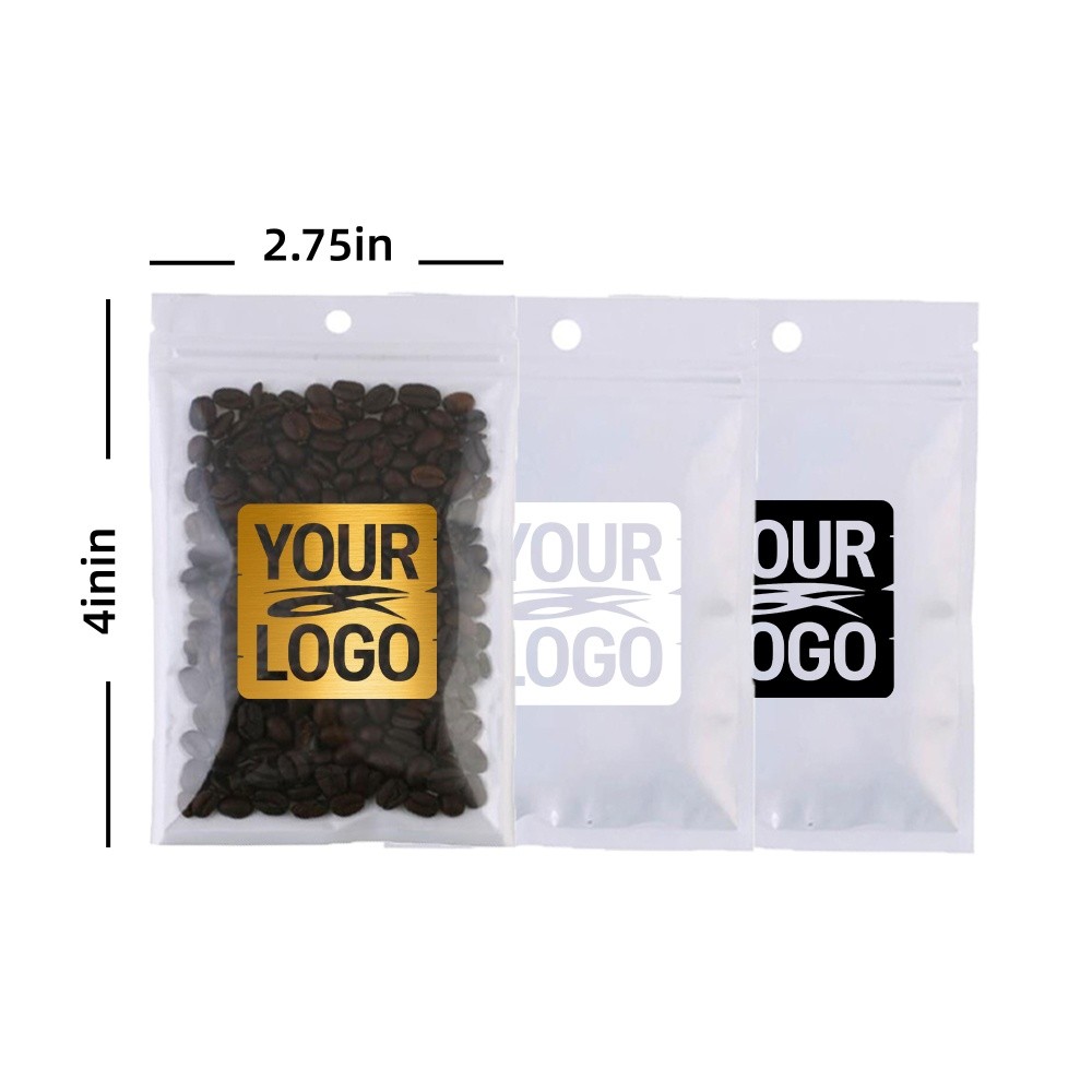 Custom Design Flat Glossy Zipper Pouches | Clear Front White Back Snack Storage