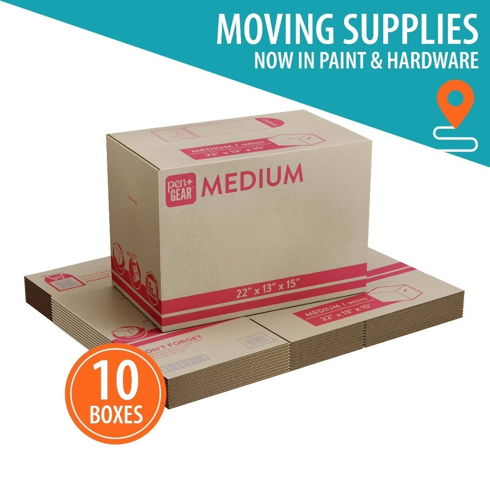 (10 pack) Medium Moving Boxes, 22 in. L x 13 in. W x 15 in. H, Kraft