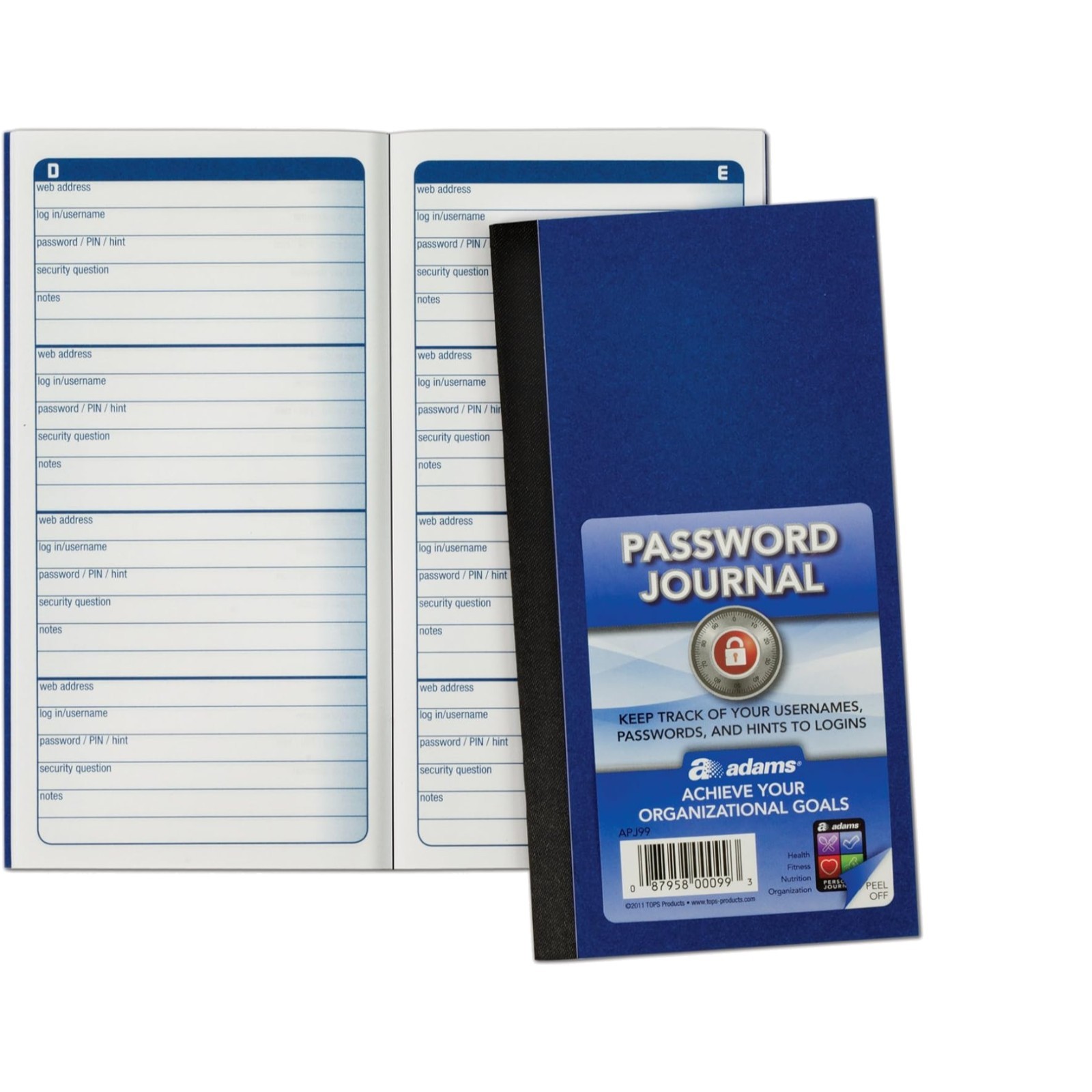 Password Journal, 1 Count, 6.25 x 3.25 Inches, Blue, Alphabetically Organized…