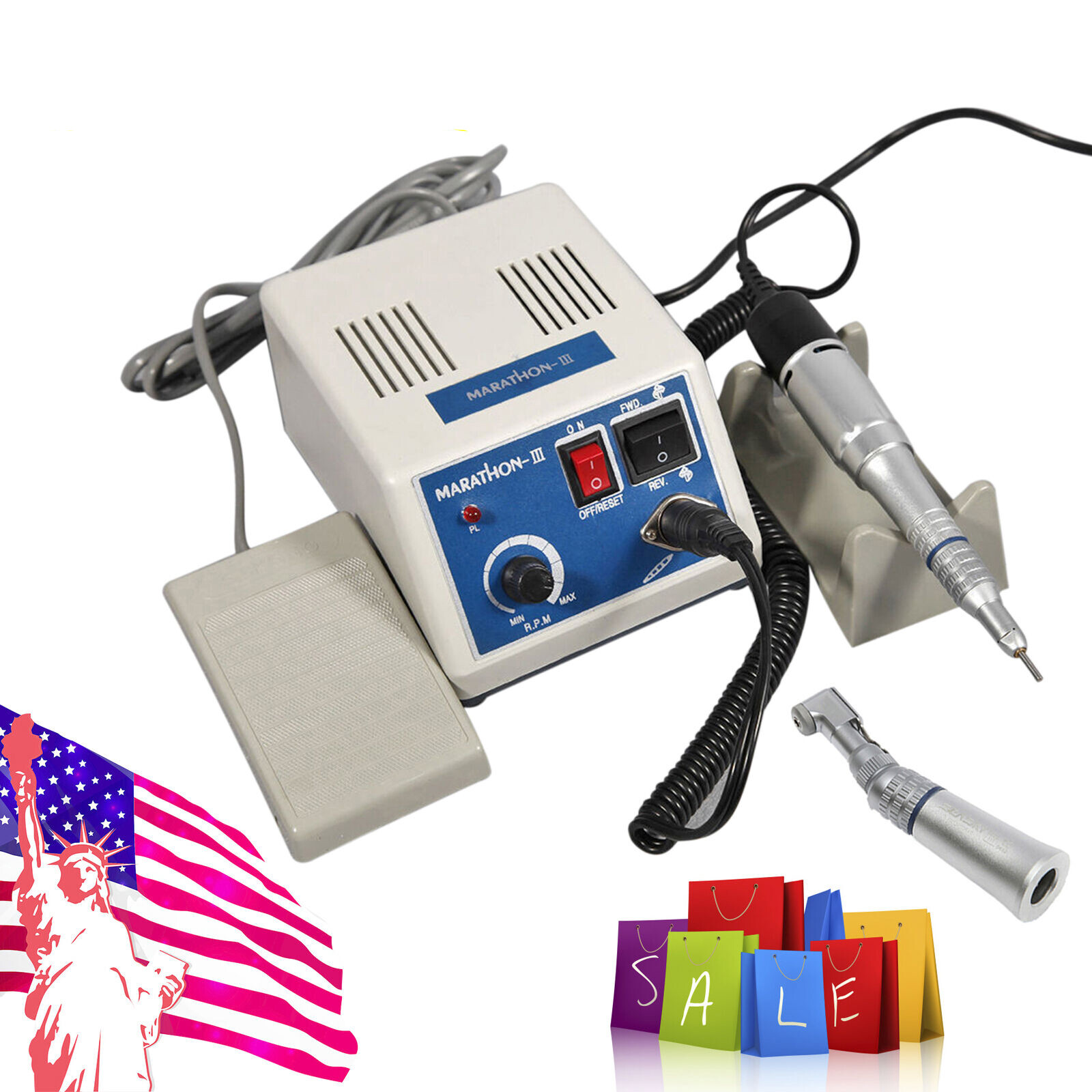 Dental Lab Marathon-III Electric Micromotor +Contra Angle Straight Handpiece SA