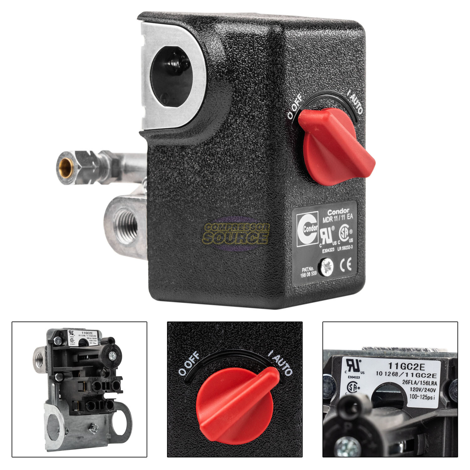 Condor 11GC2E Pressure Switch Control Valve 100-125PSI 4 Port 1/4″ FNPT MDR11/11