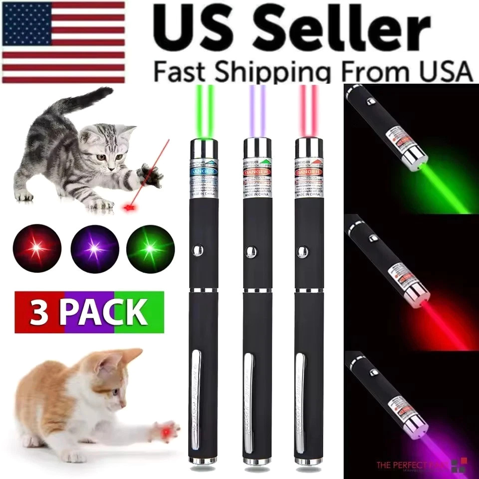 3 Pack Class II Presentation Laser Pointer Pens Red Green Violet 1mW AAA