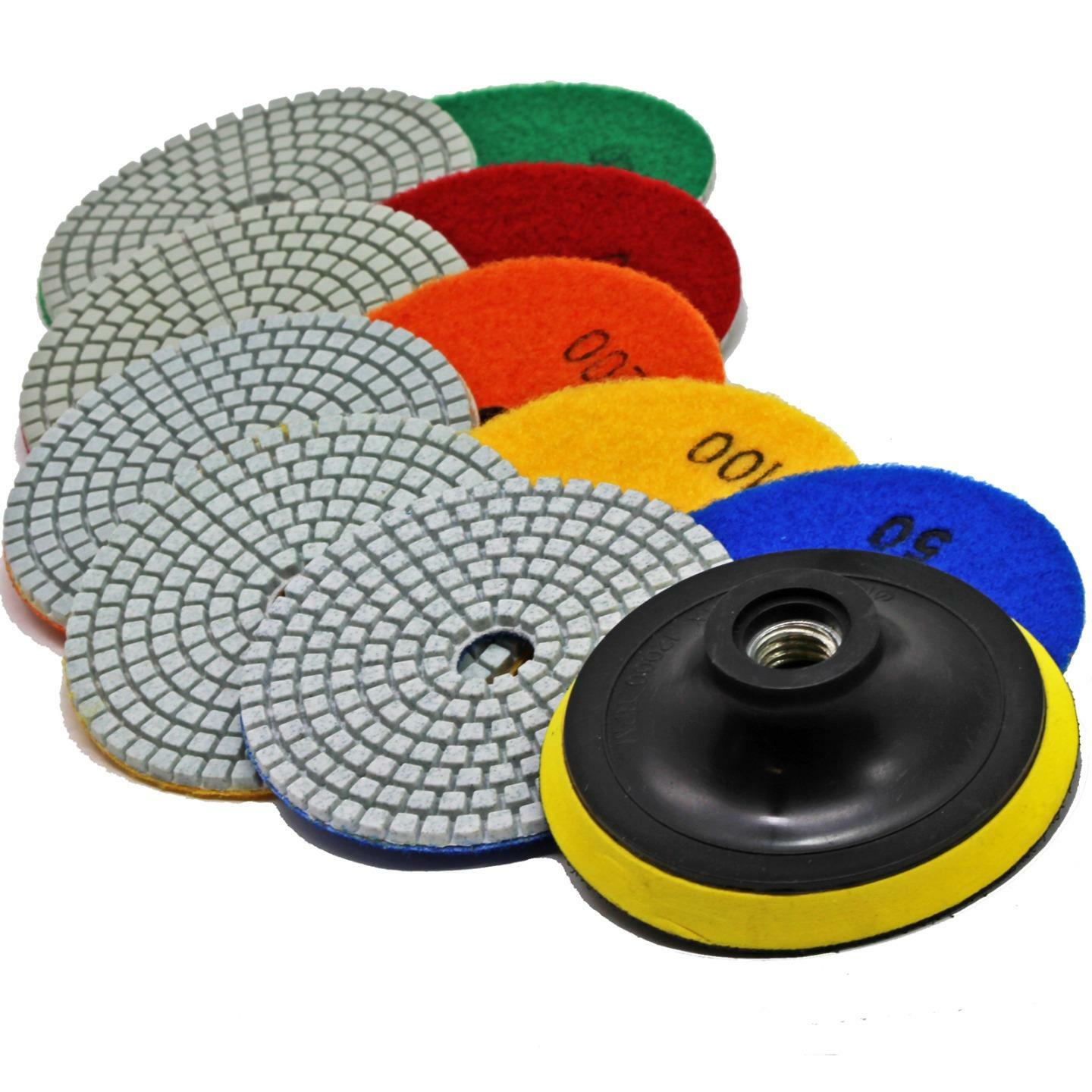 QuickT Stone Granite Marble Quartz Concrete 4″ Wet Diamond Polishing Pads Kit