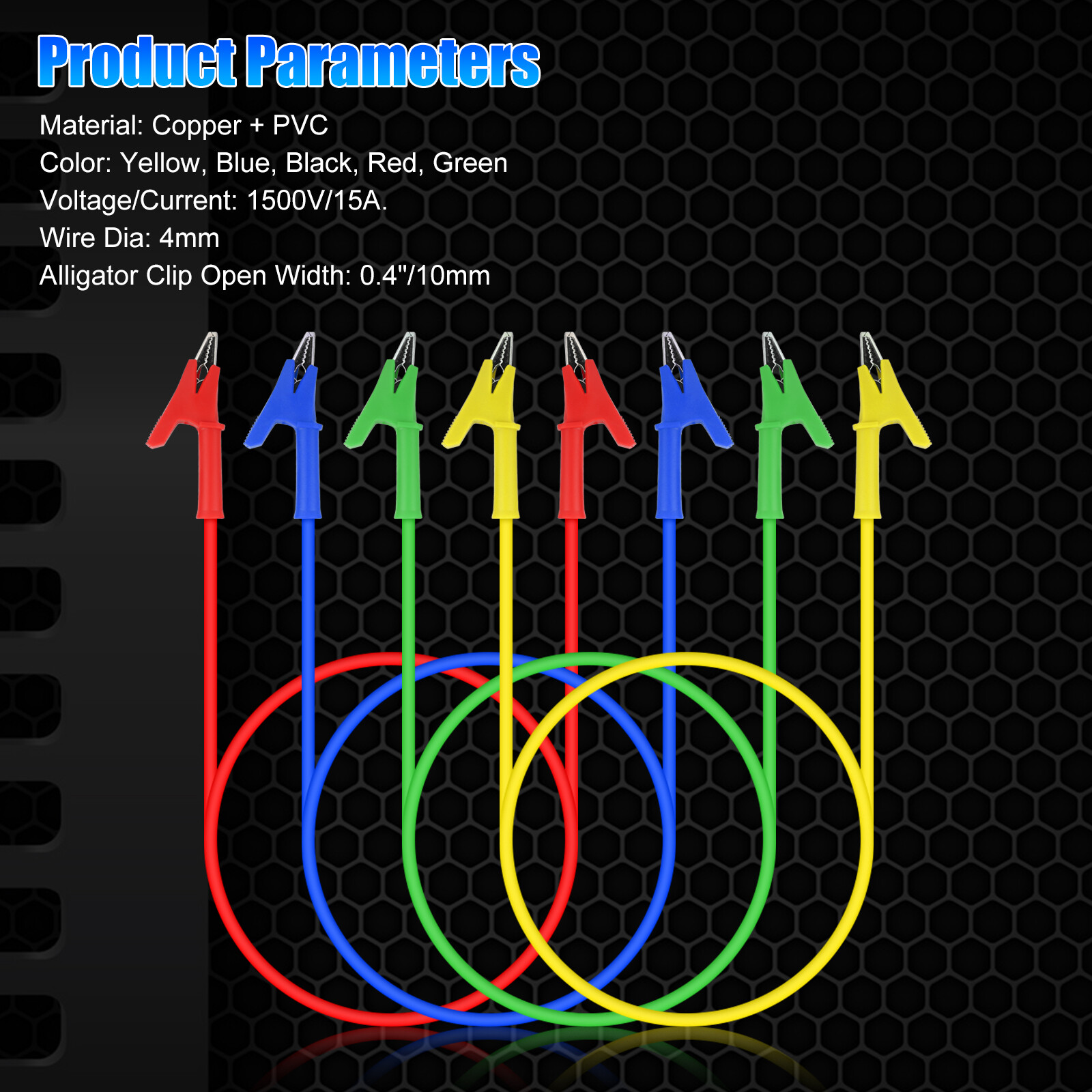 5Pcs 30V 15A Alligator Clips Electrical Test Leads Set Jumper Wires Cables Set