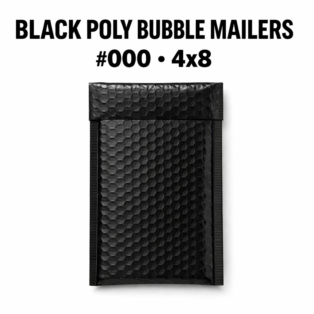 Black Poly Bubble Mailers #000 4×8 Padded Envelopes Self Seal Shipping Bags