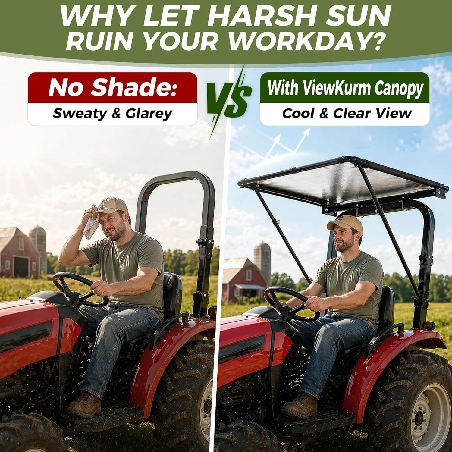 Universal Lawn Mower Canopy – 95% Sun Blocking & Wind Resistant for ROPS Frames