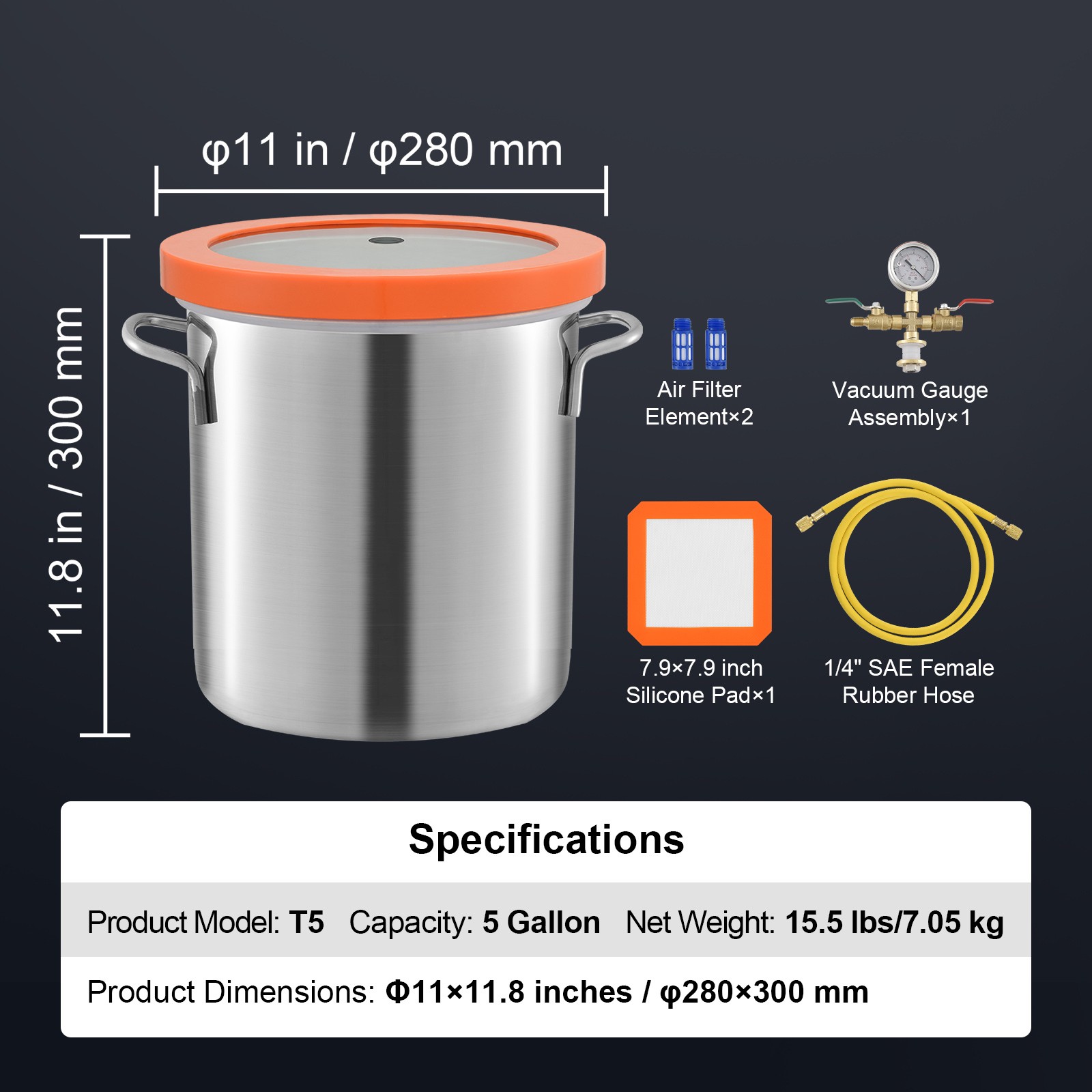 VEVOR Vacuum Chamber Tempered Glass Lid Vacuum 5 Gal Degassing Chamber Silicone