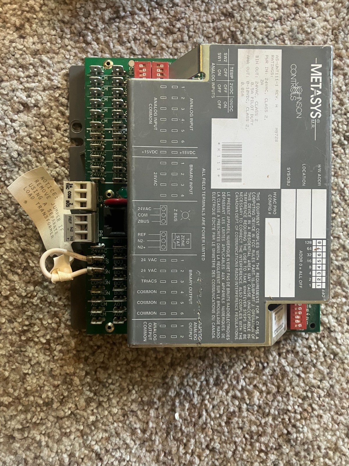 Johnson Controls AS-VAV111-1 Variable Air Volume Controller
