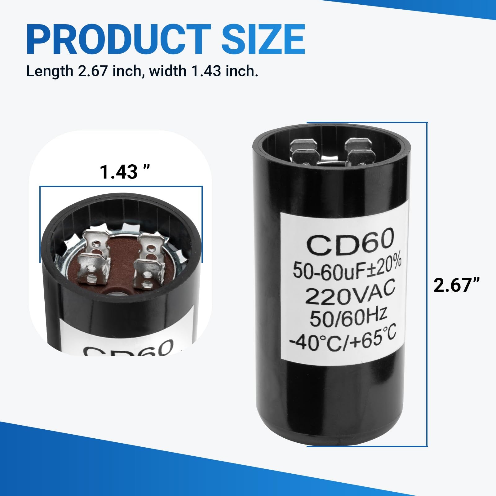 X-18004-B Garage Door Opener Capacitor 50-60 MFD 220 VAC 50/60Hz Replacement