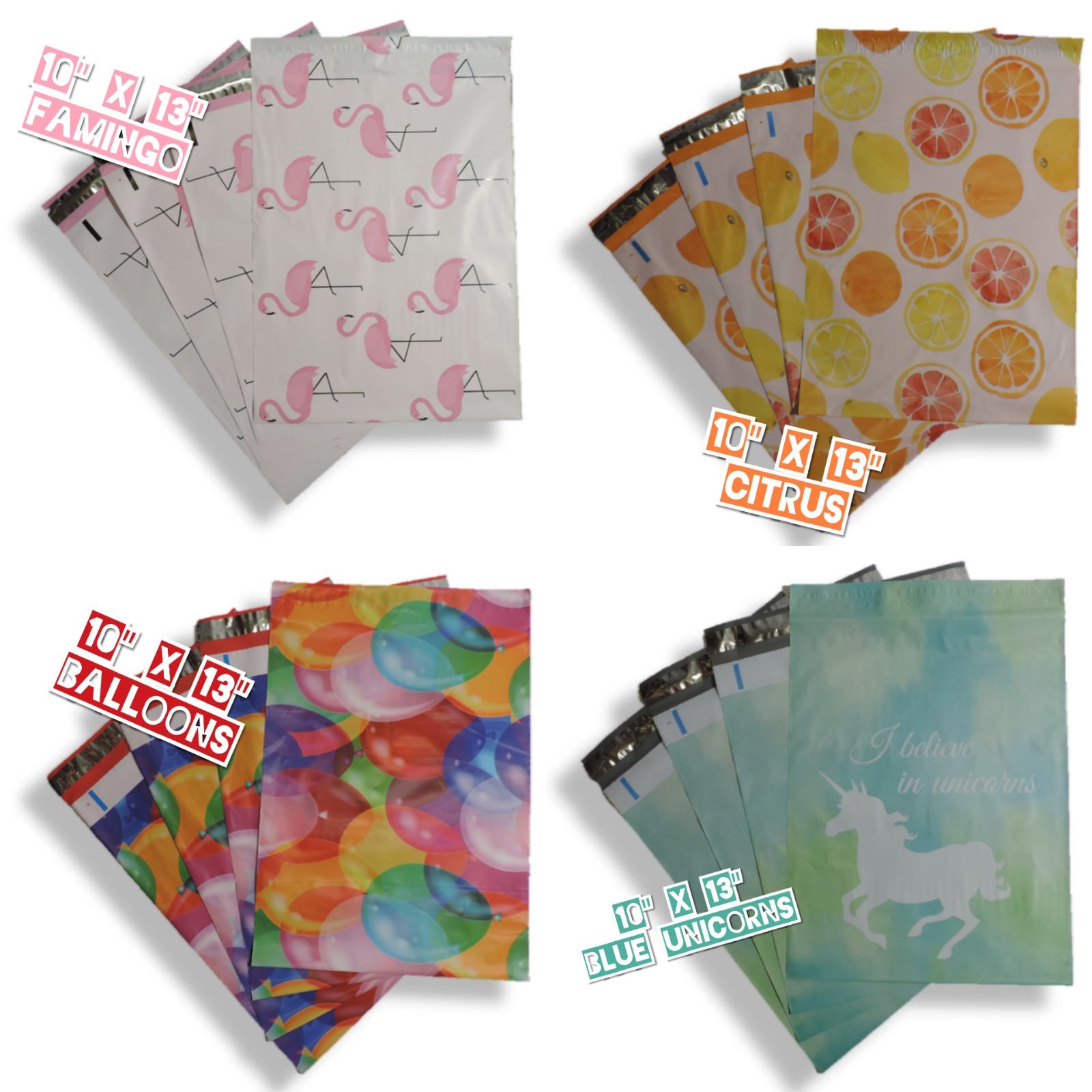10×13 Designer Poly Mailers – Shipping Envelopes – Various Designs