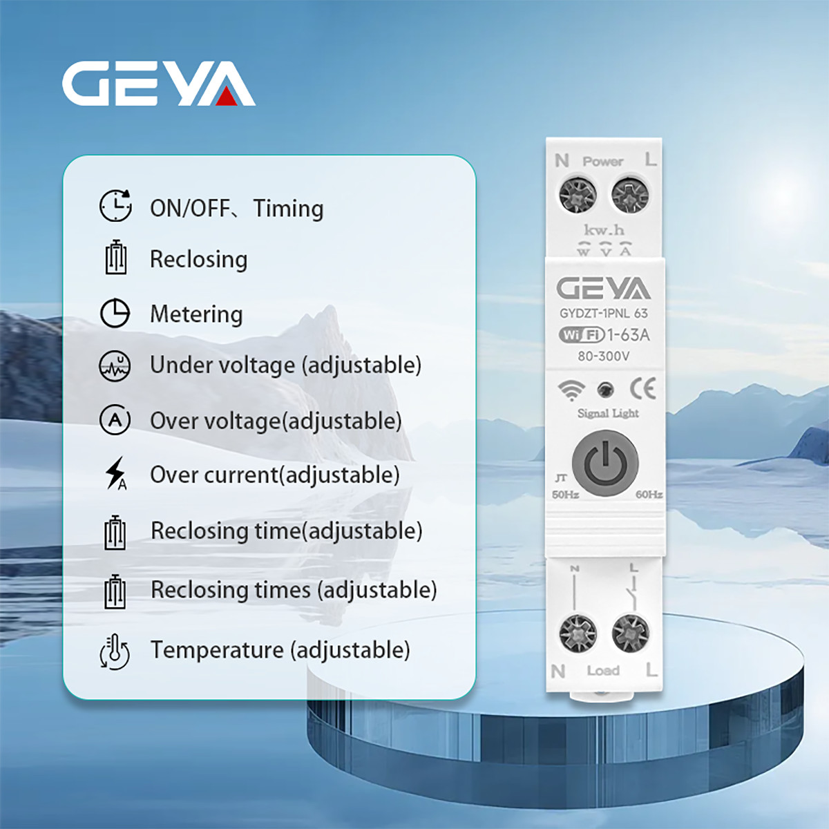 GEYA TUYA Smart AC WiFi MCB 220V Circuit Breaker 63A Voltage Current Protector