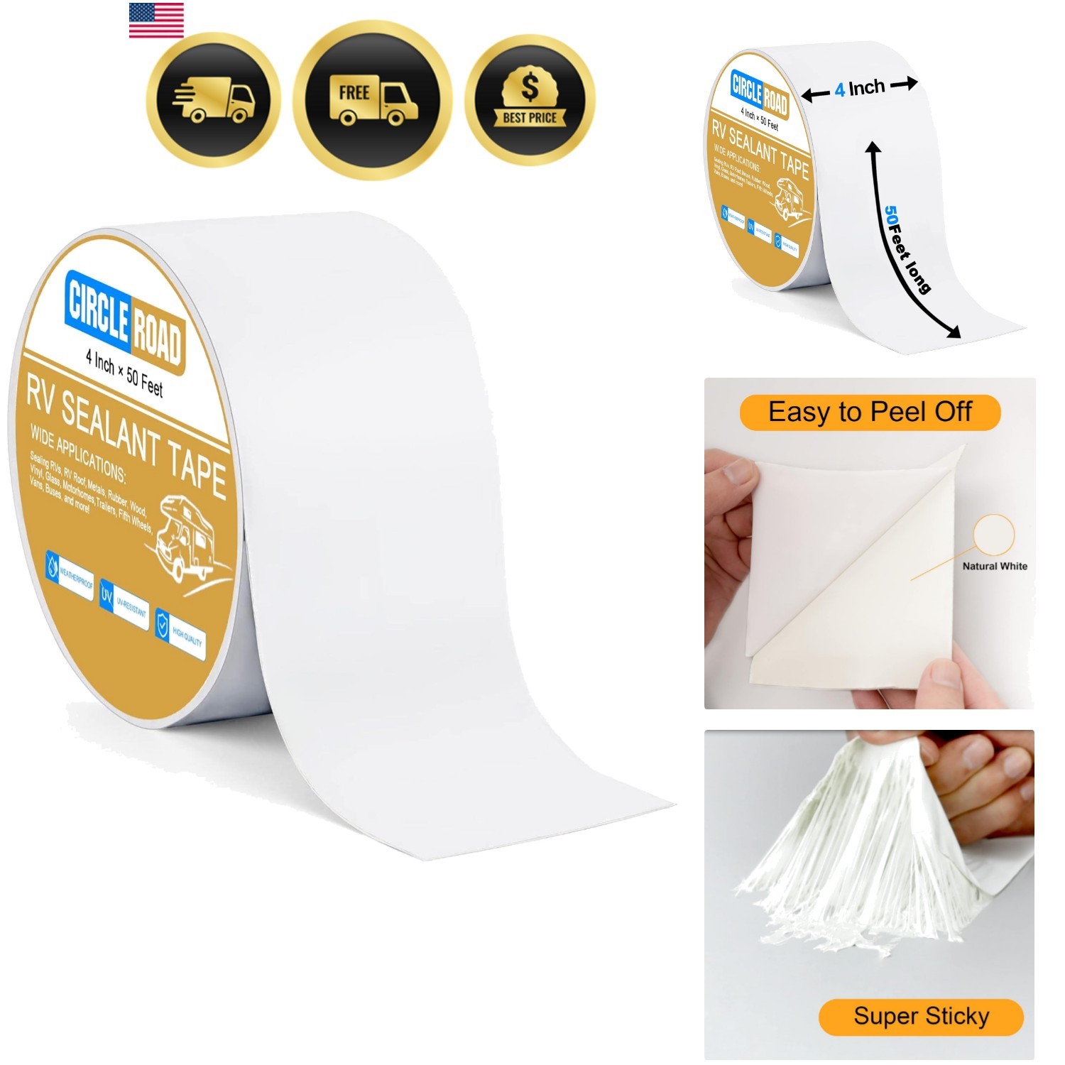 RV Roof Tape White, 4 Inch X 50 Feet RV Repair Sealant Tape, Stop Camper Roof…
