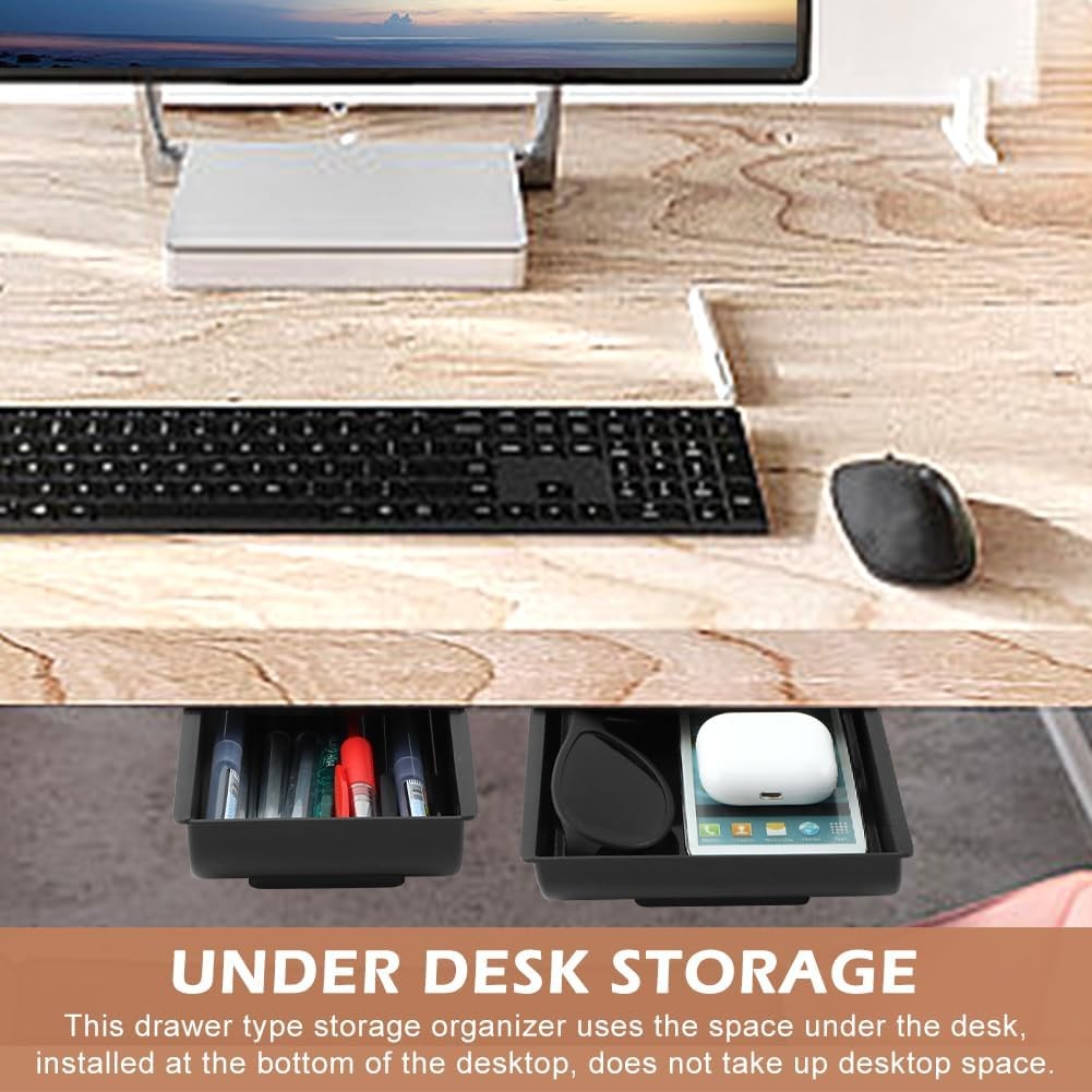 2 Pack Under Desk Drawer Organizer,Plastic Under Desk Storage Drawers Attachment