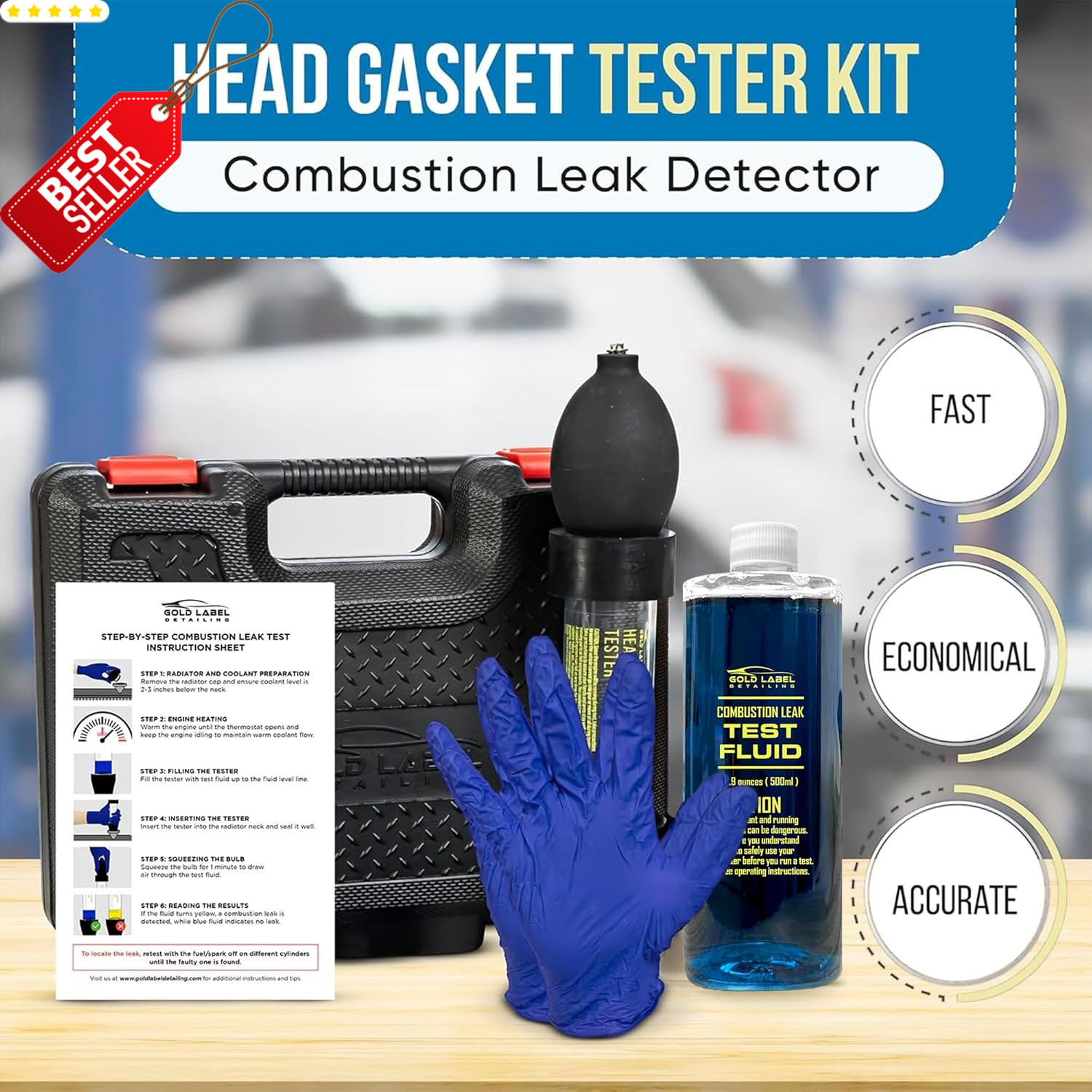 Combustion Leak Detector Kit Engine Block Head Gasket Tester 100 Tests Fluid US
