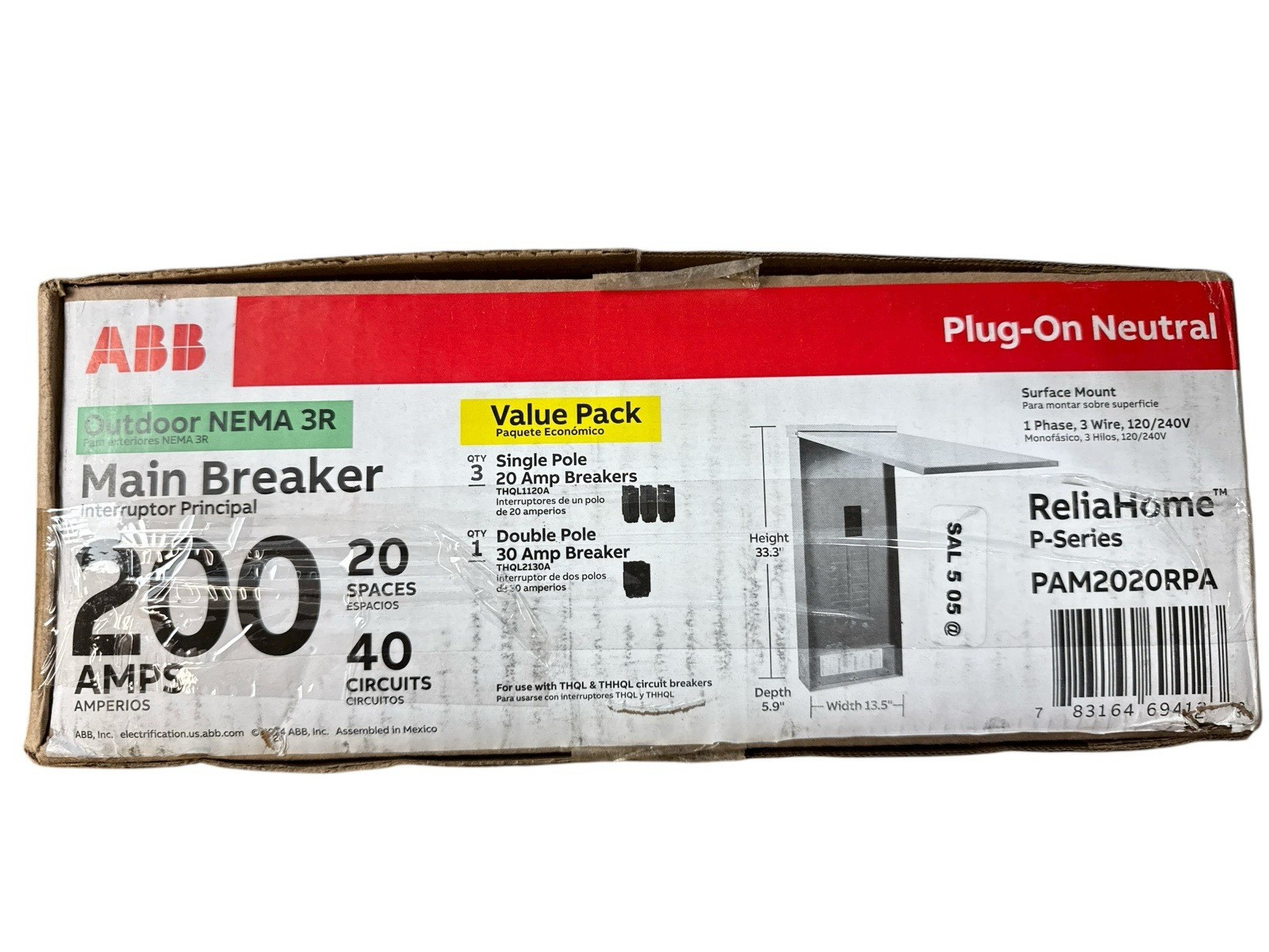 ABB 200A 20Space 40Circuit Outdoor Main Breaker Panel Value Pack PAM2020RPA (OB