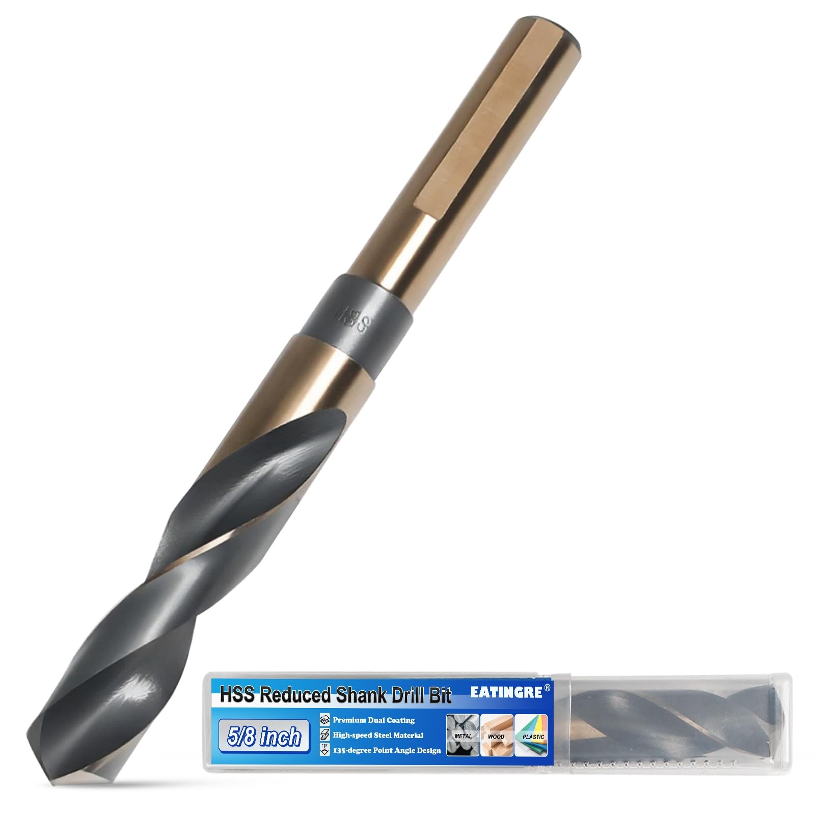 5/8 Inch Drill Bit, Reduced Shank High Speed Steel Bit with 1/2″
