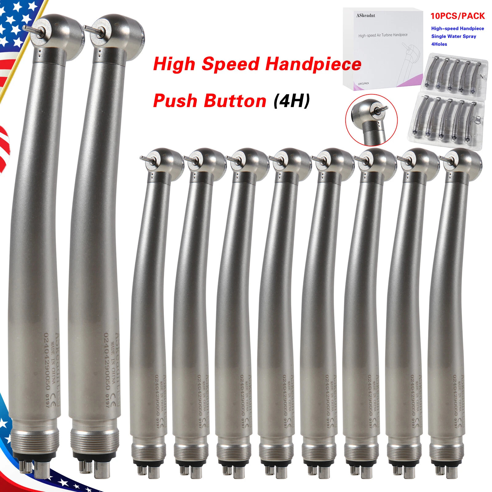 10pcs NSK PANA MAX Style Dental High Speed Handpiece Push Button 4 Holes Midwest