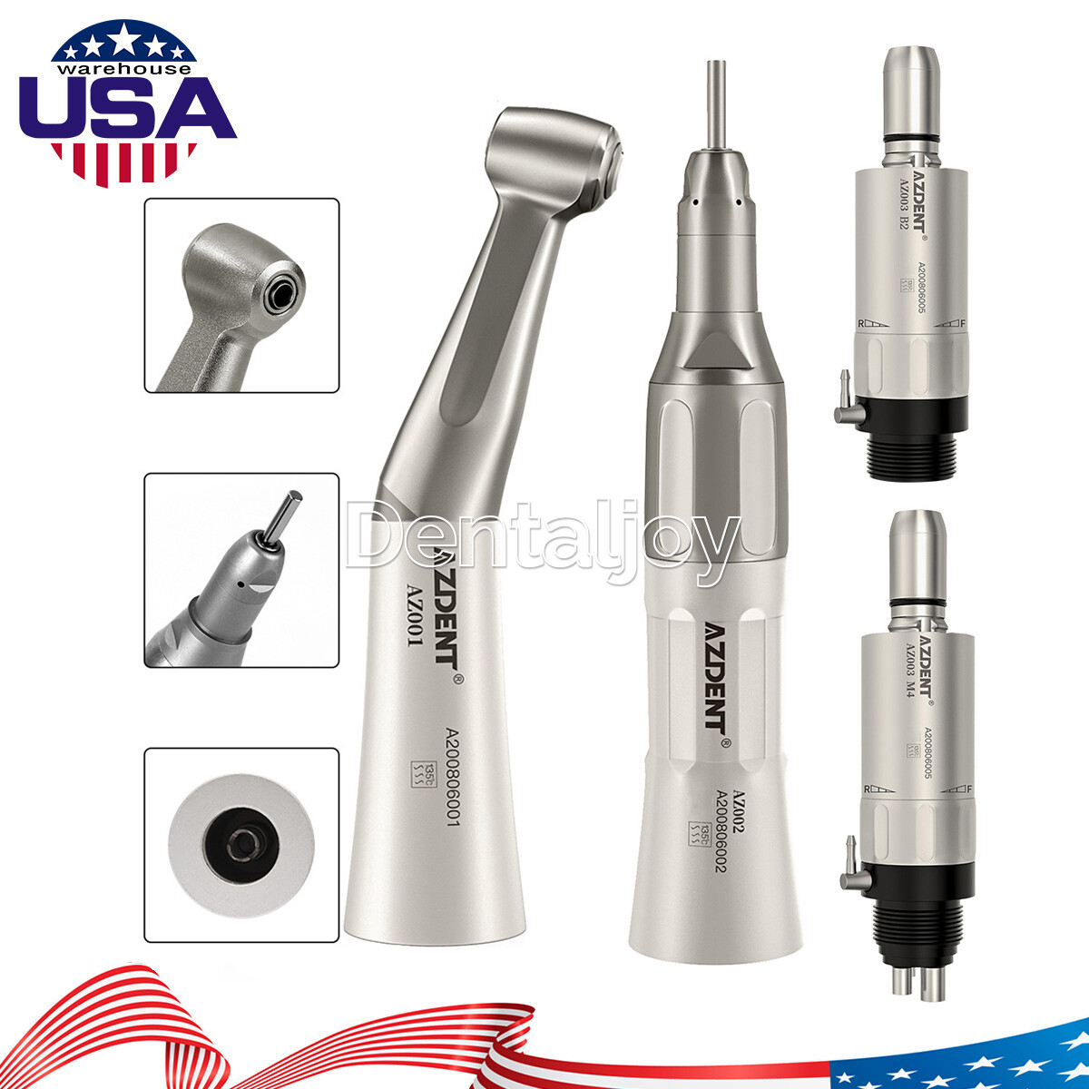 AZDENT Dental Slow Low Speed Handpiece Straight Contra Angle Air Motor 4/2Holes