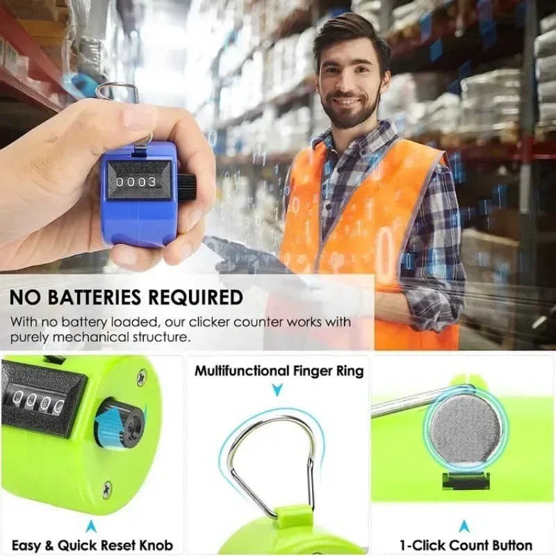 Hand Tally Counter, Handheld 4 Digit Lap Counter, Manual Mechanical Clicker HO