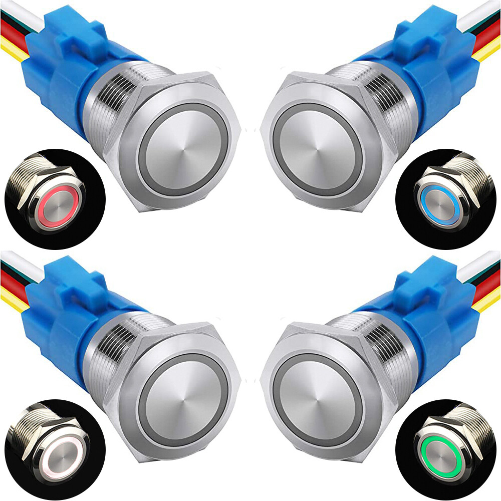 19mm Waterproof LATCH ON/OFF Stainless Steel Push Button Switch 12V LED