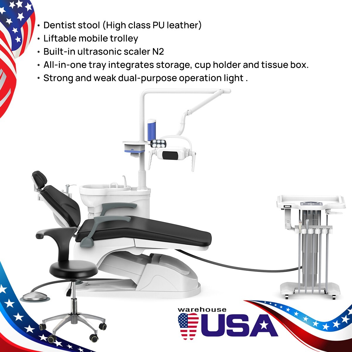FDA CE Dental Chair Unit Computer Controlled Motor PU Hard Leather+Doctor Stool