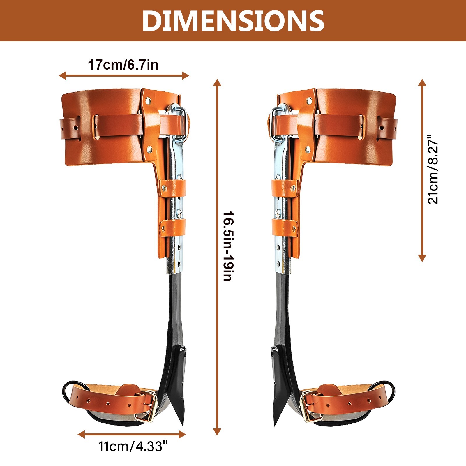 Tree Spikes Adjustable Height Pole Tree Climbing Spurs Steel w/2 Climbing Gear