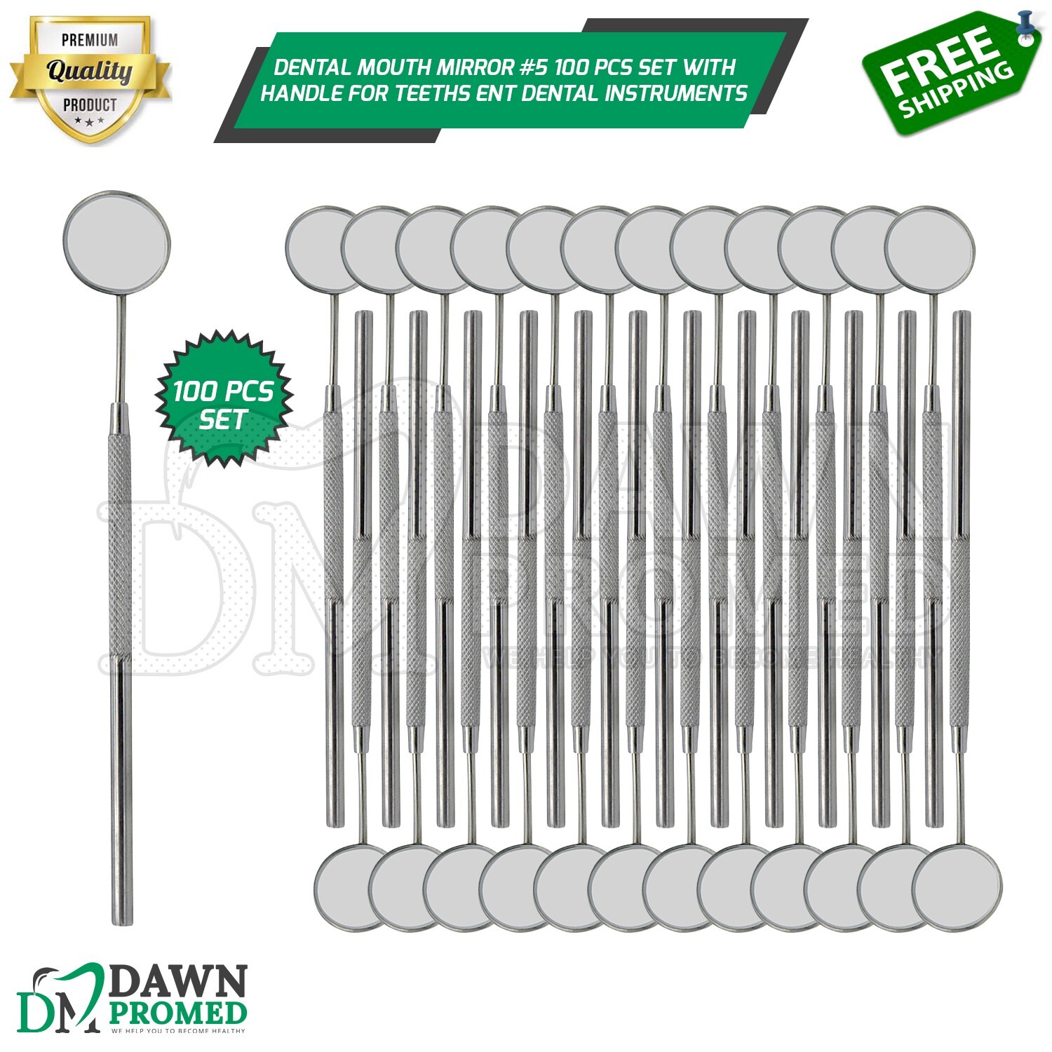 100 Pcs Dental Mouth Mirror #5 With Handle ENT Dental Instruments German Grade