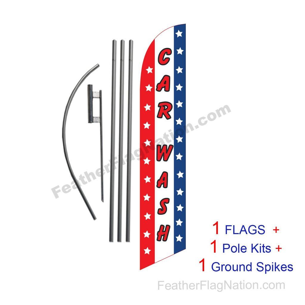 Car Wash (stars and stripes) 15′ Feather Banner Swooper Flag Kit with pole+spike