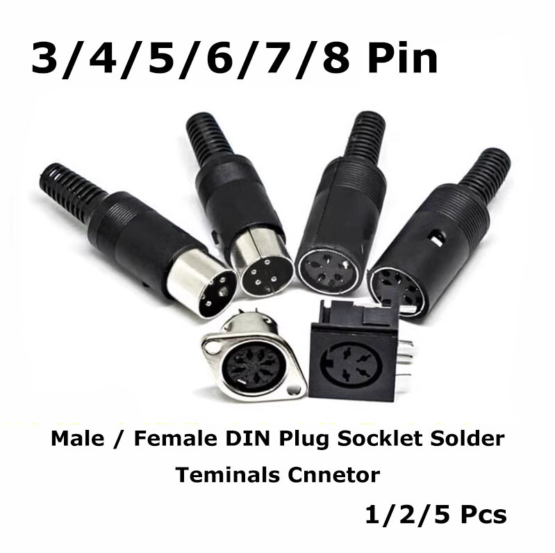 1/2/5pcs 3/4/5/6~8 Pin Male / Female DIN Plug Socket Solder Terminals Connector
