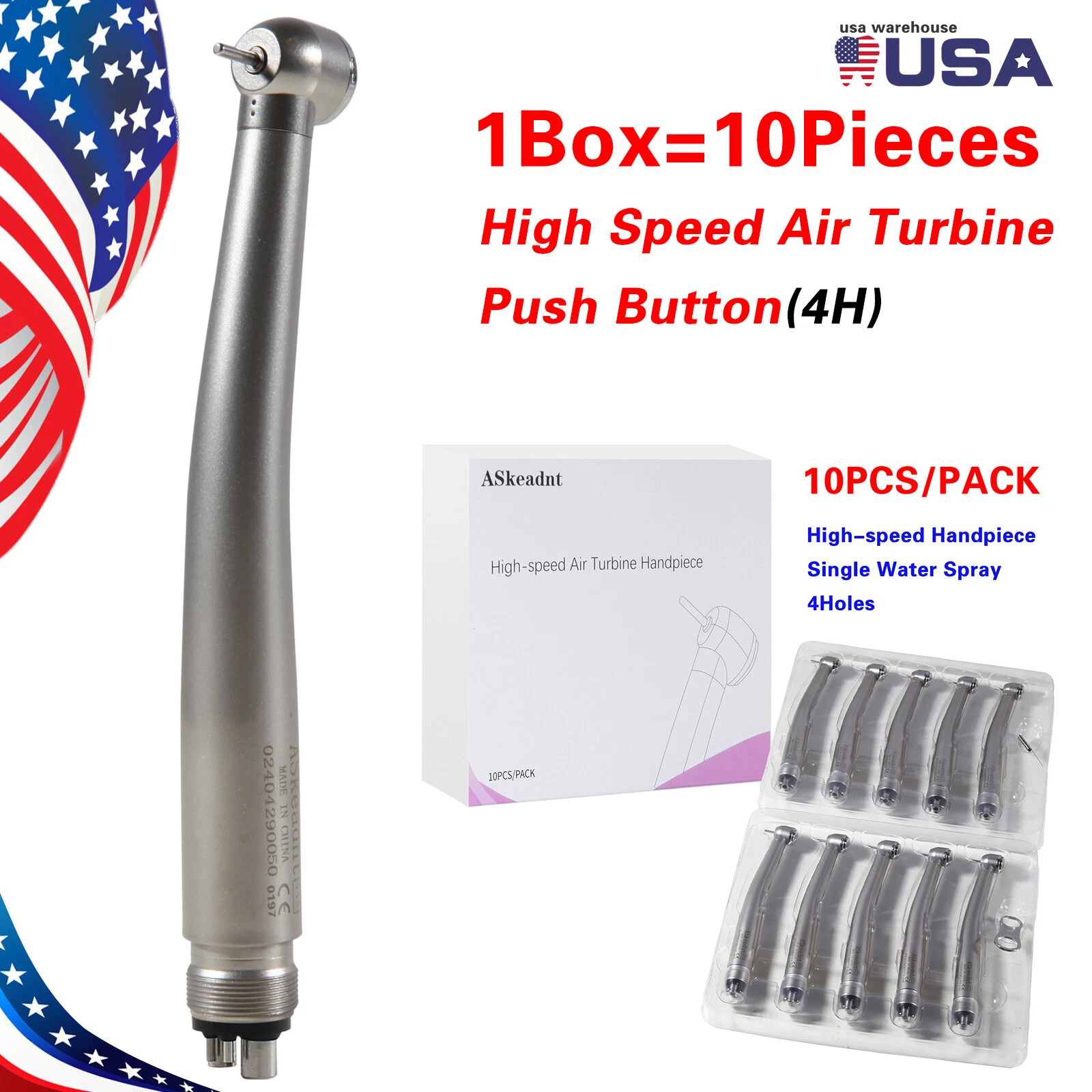 10pcs NSK PANA MAX Style Dental High Speed Handpiece Push Button 4 Holes Midwest