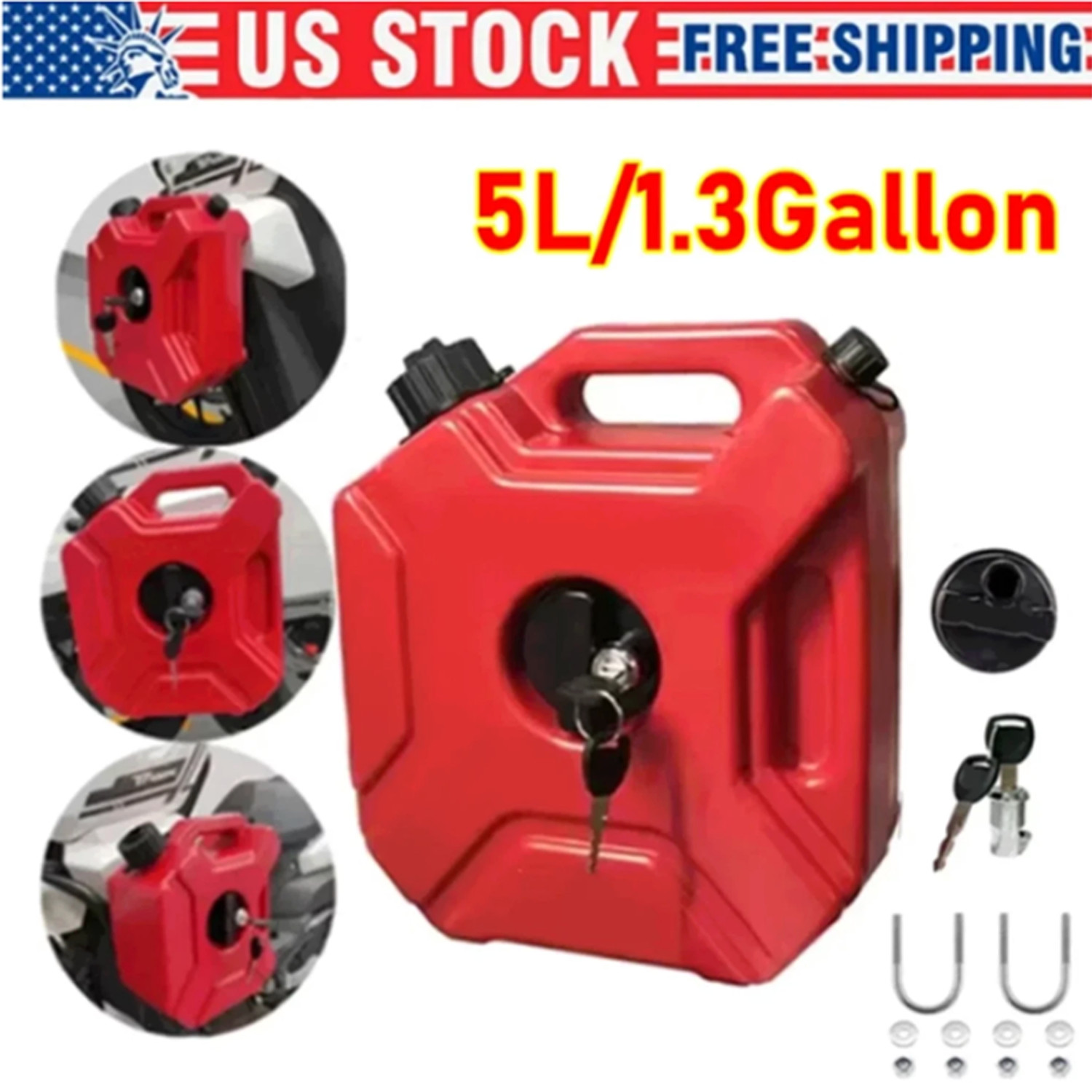 1.3 Gal Portable Gas Fuel Tank Petrol Storage Can For ATV UTV Motorcycle Car 5L