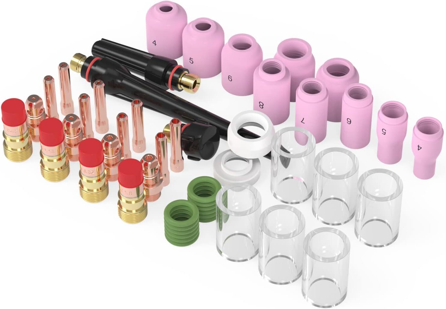 49pcs TIG Welding Torch Stubby Gas Lens #10 Pyrex Glass Cup Kit For WP-17/18/26