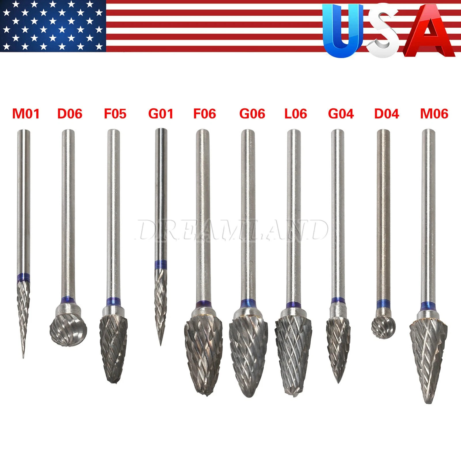 10Pcs Dental Lab Polishing Bur Drills Tungsten Steel Carbide Burs 2.35MM HP