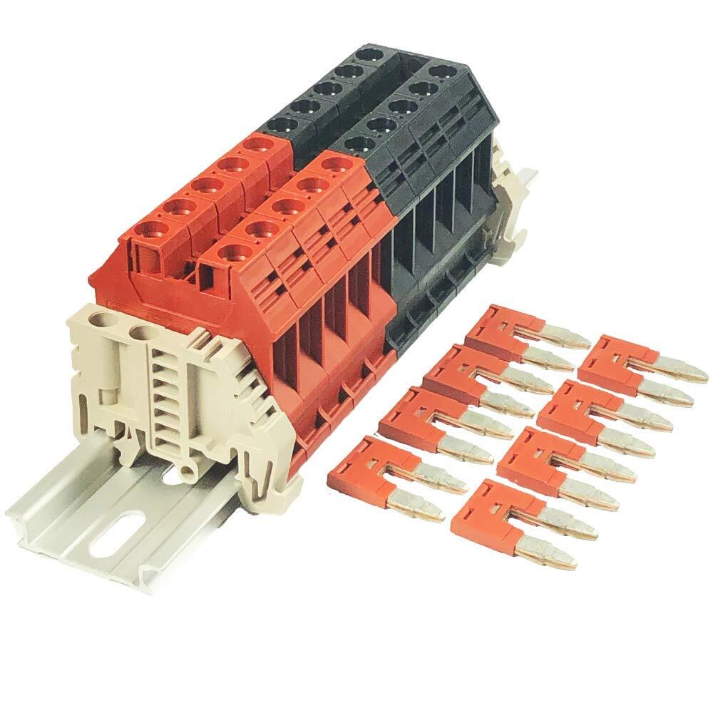 Assembly Kit DK10N Red/Black 10 Gang with Jumpers DIN Rail Dinkle 6AWG 60A 600V
