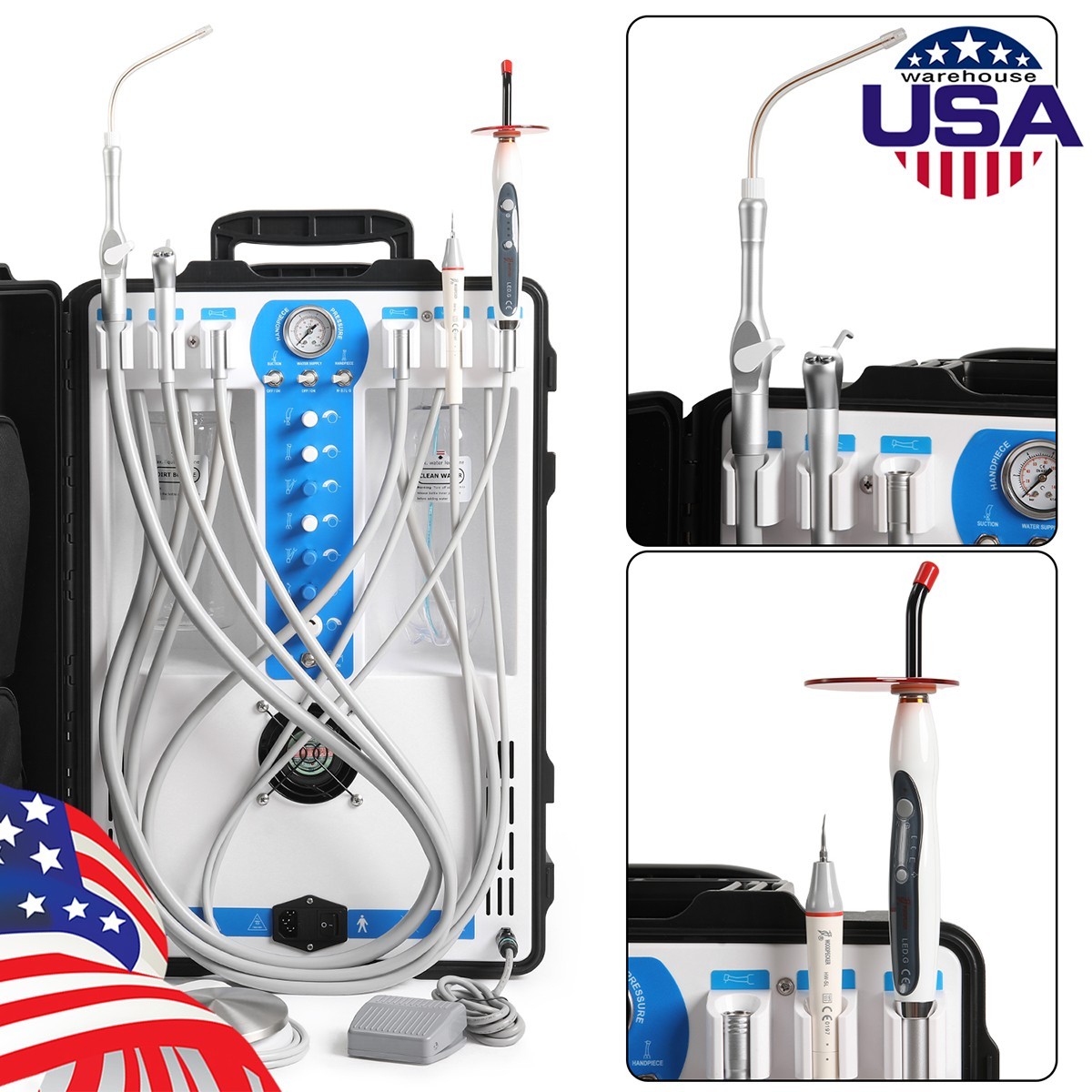FDA Portable Mobile Dental Delivery Unit Compressor+Curing Light+Scaler