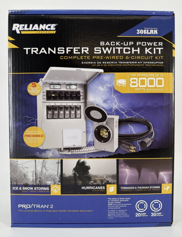 Reliance 30-Amp ProTran 2 Manual Transfer Switch Pre Wired 6-Circuit Kit 306LRK