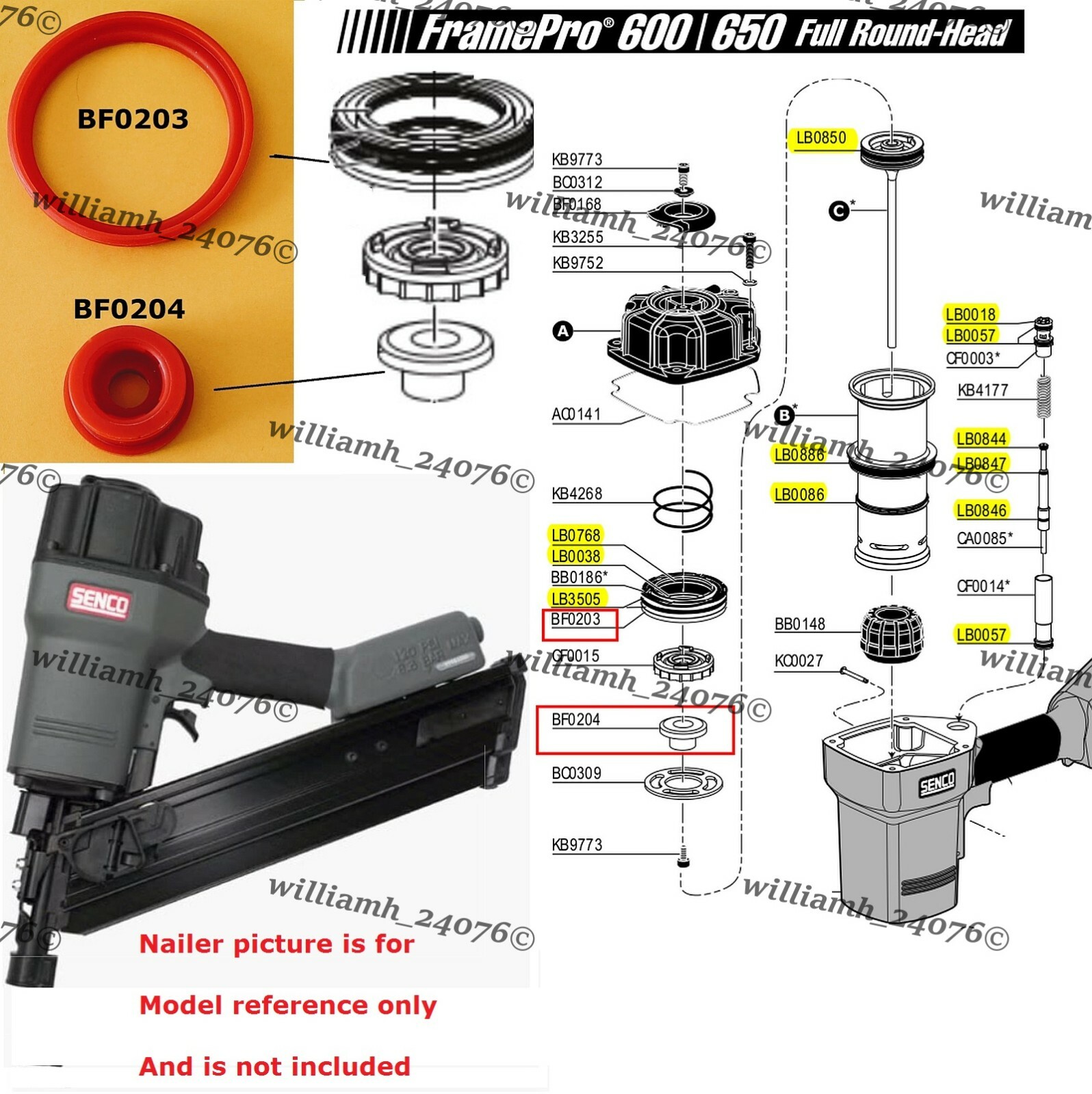 Senco FramePro 600 650 O-ring PLUS Seals BF0203 and BF0204 Parts Kit