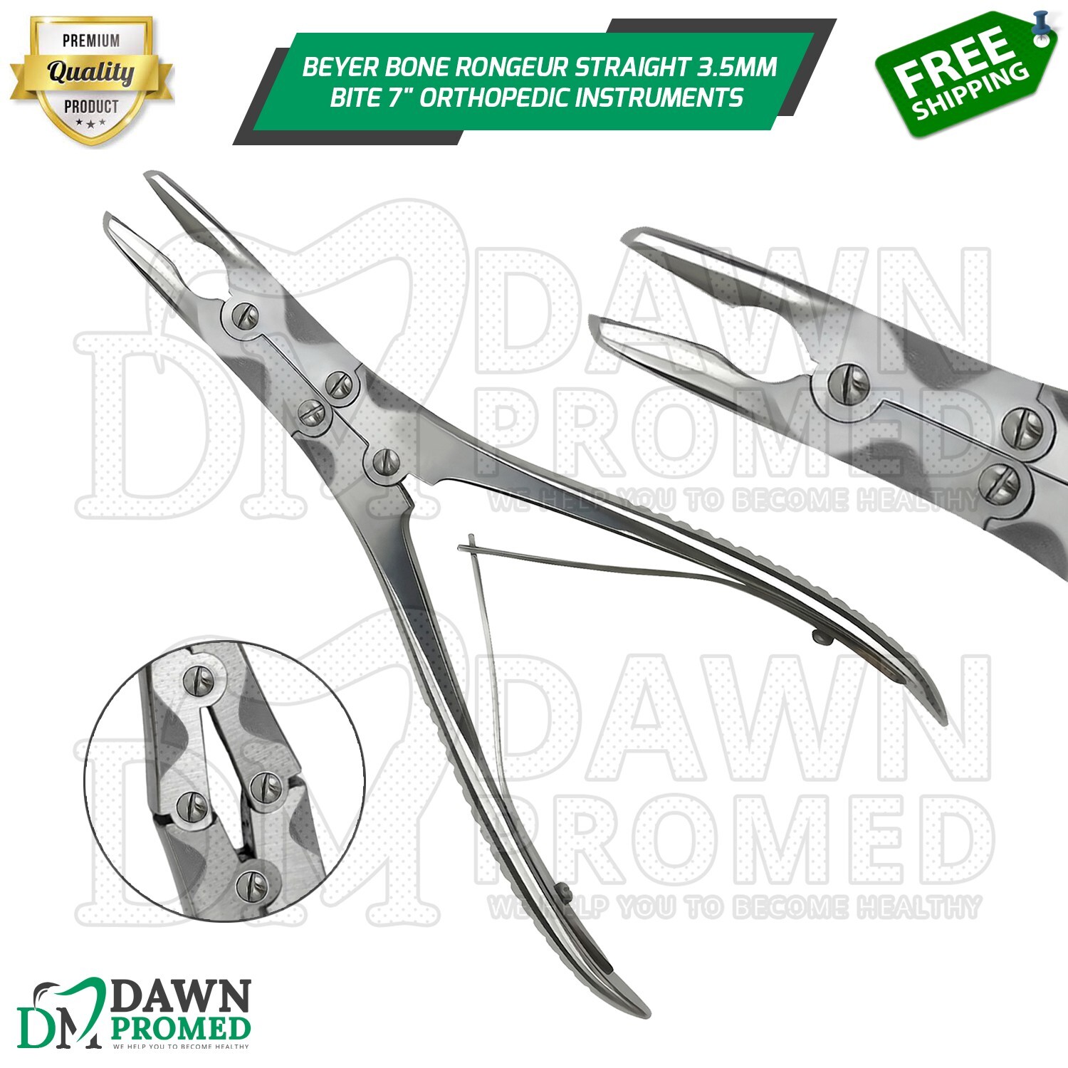 Beyer Bone Rongeur Straight 3.5mm Bite 7″ Double Action Orthopedic Instruments