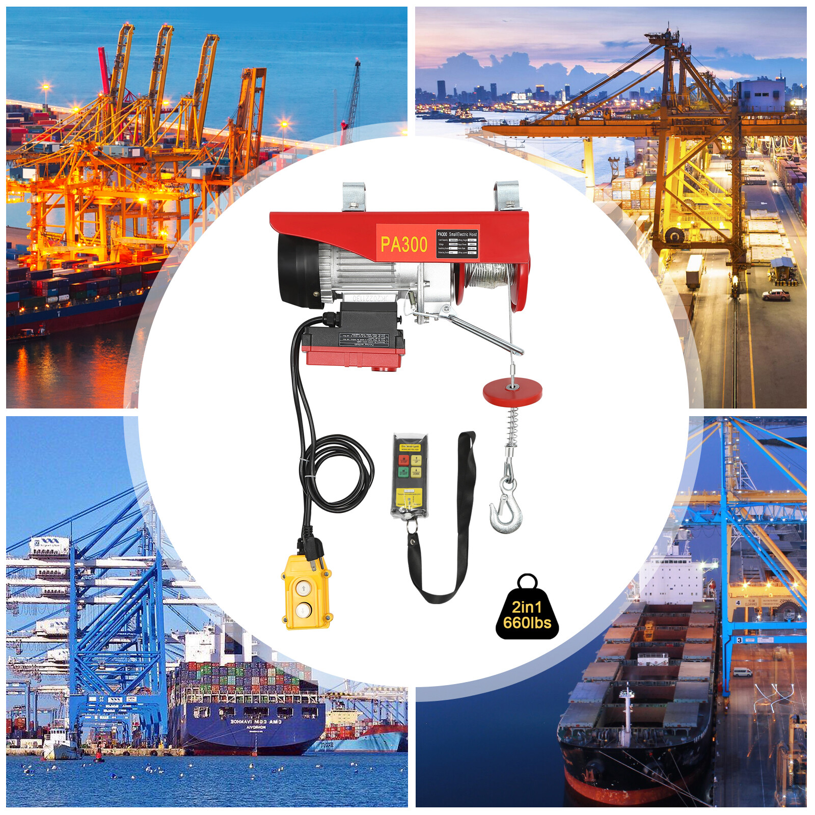Electric Hoist 660LBS W/ Wireless Remote Control & Single/Double Slings Winch