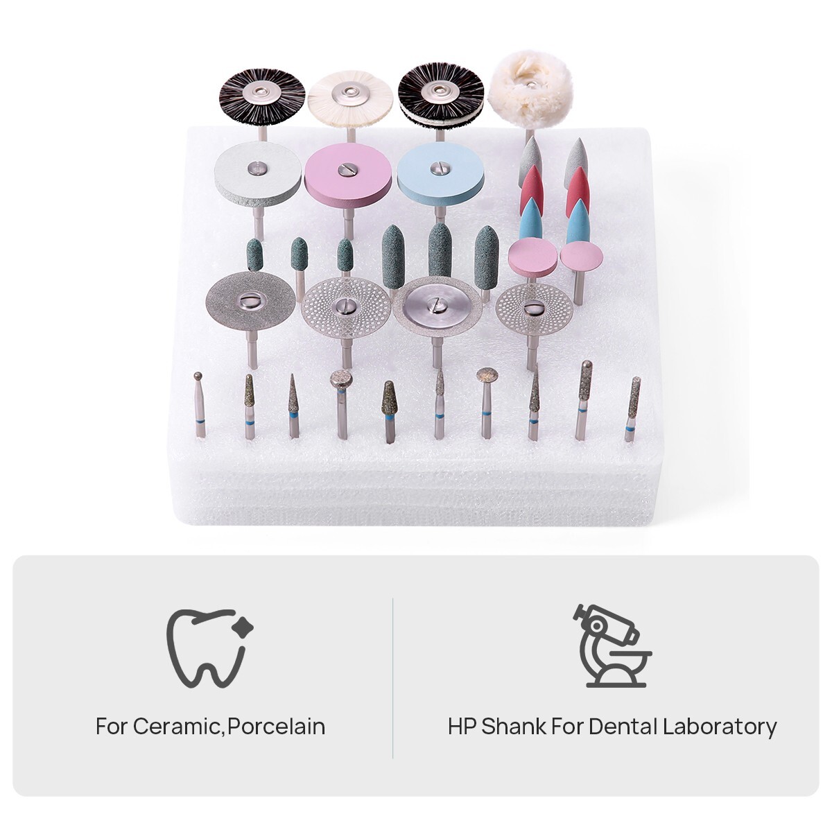 35Pcs Dental Lab Diamond Burs Polishing Kit HP 2.35mm Use for Ceramics Porcelain