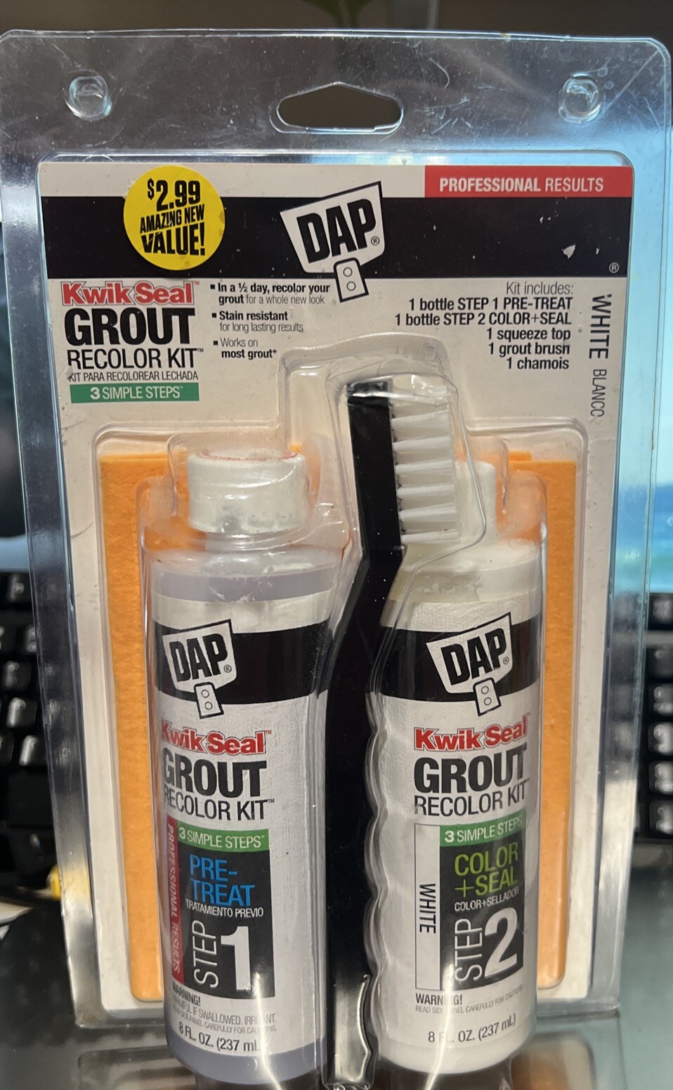 KwikSeal Stain Resistant Tile Grout Cleaner Recolor Kit WHITE Colorant + Sealer